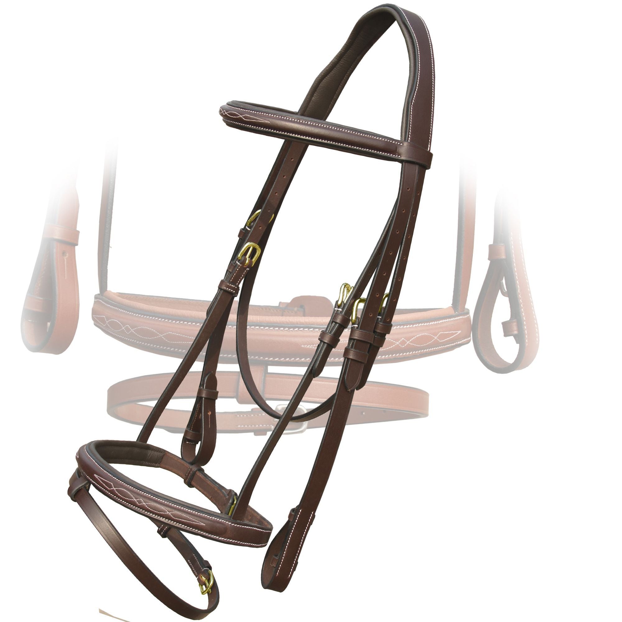 Image of ExionPro Twin Designer Fancy Stitched English Snaffle Bridle with Reins