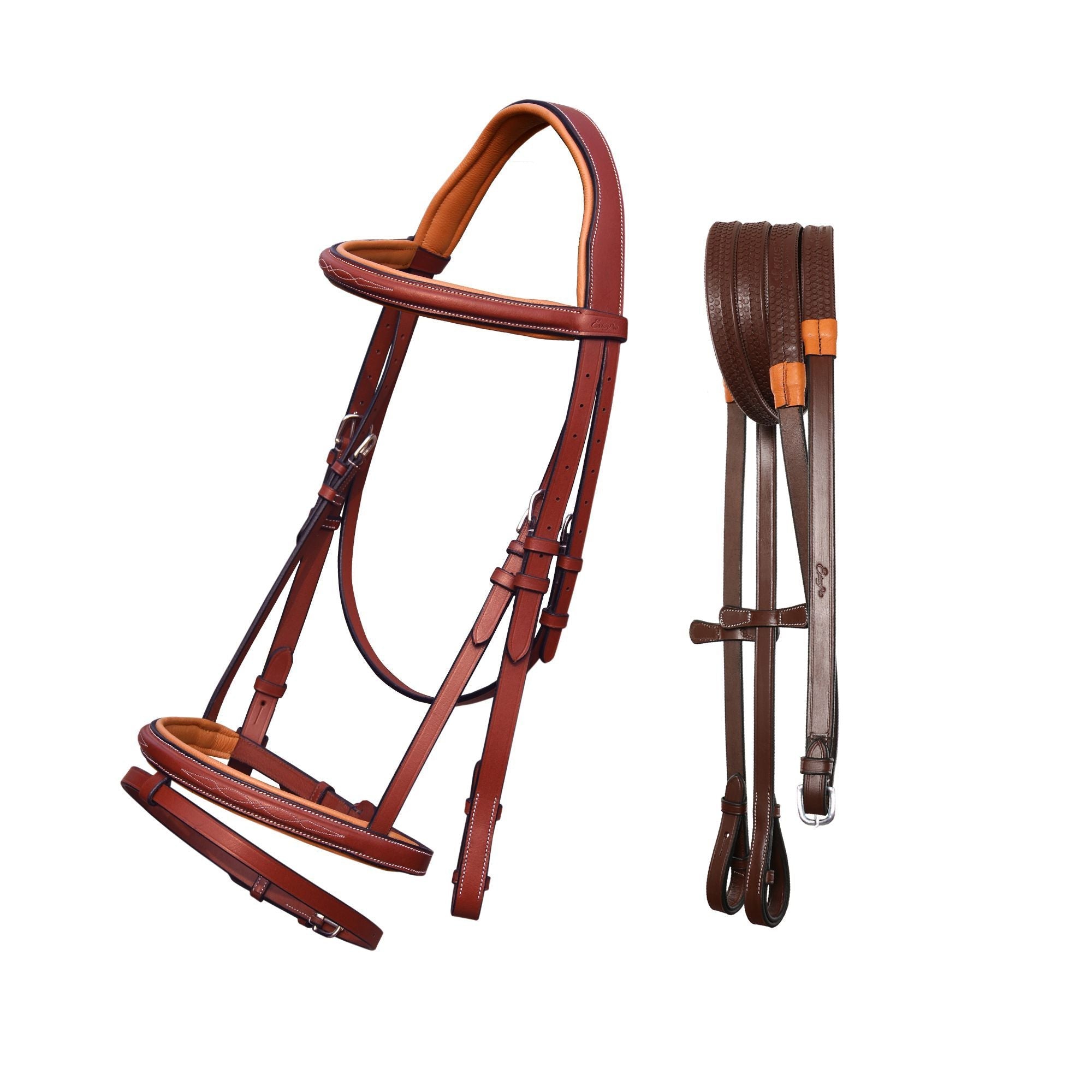 Image of ExionPro Twin Designer Fancy Stitched English Snaffle Bridle with Reins