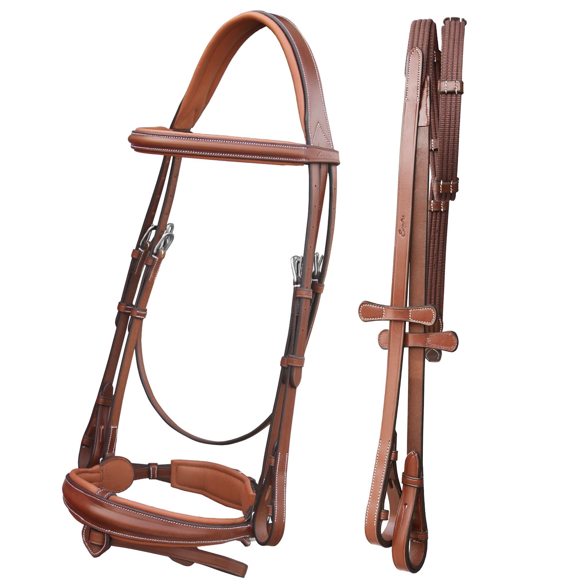 Image of ExionPro Dressage Bridle: Mono Crown, Raised Browband, Anatomical Noseband, Detachable Flash & Web Reins