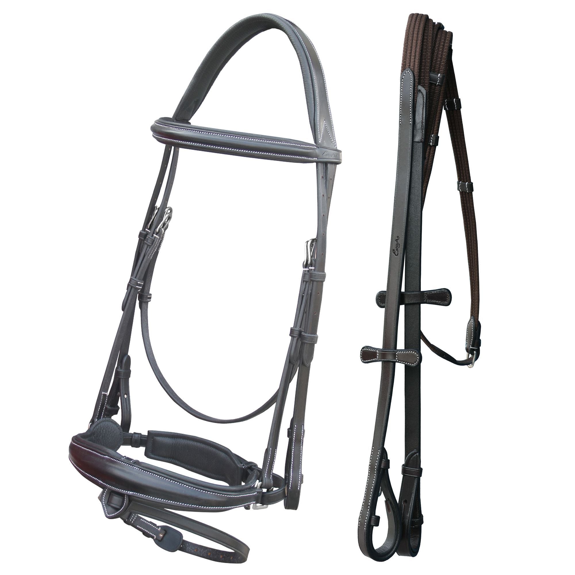 Image of ExionPro Dressage Bridle: Mono Crown, Raised Browband, Anatomical Noseband, Detachable Flash & Web Reins