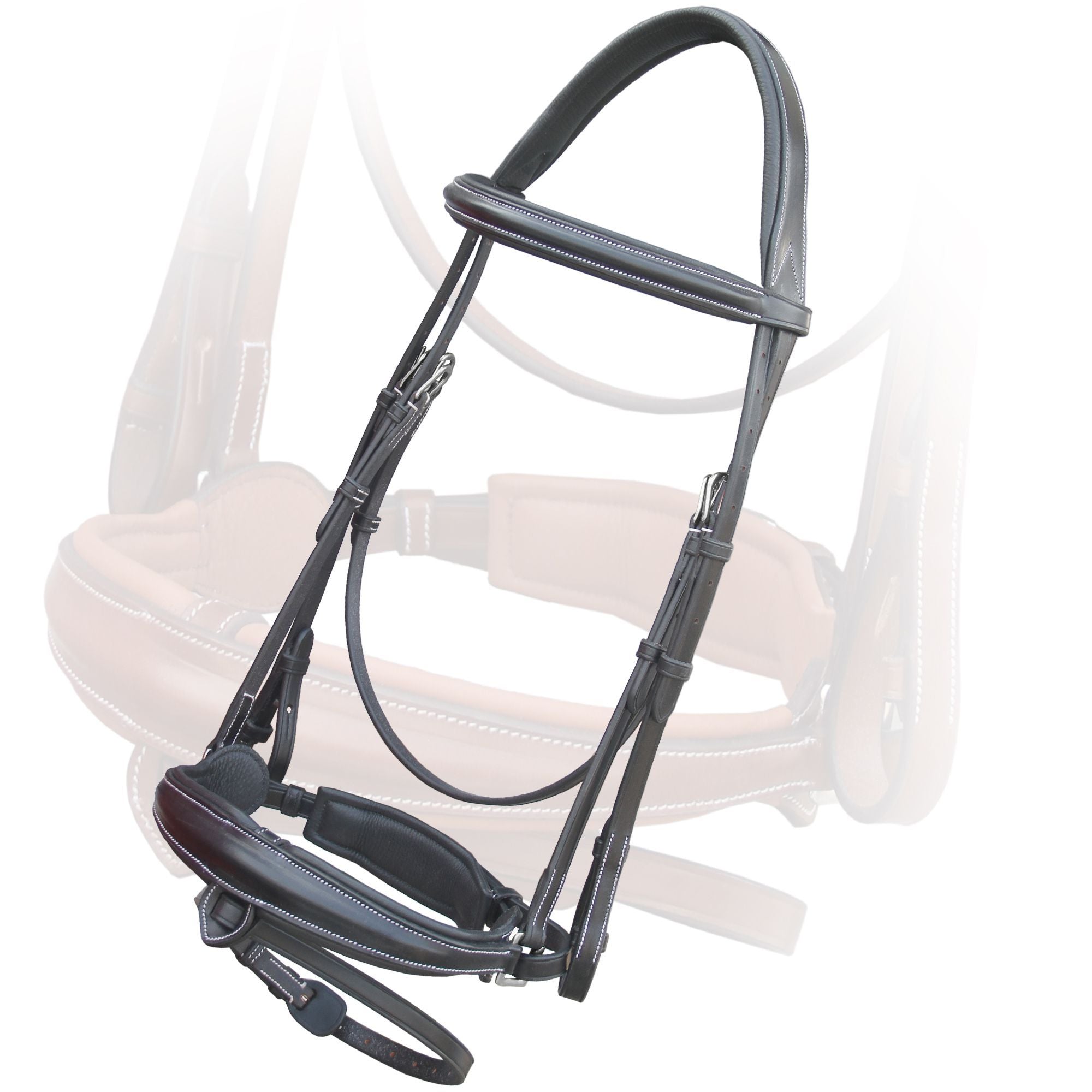 Image of ExionPro Dressage Bridle: Mono Crown, Raised Browband, Anatomical Noseband, Detachable Flash & Web Reins