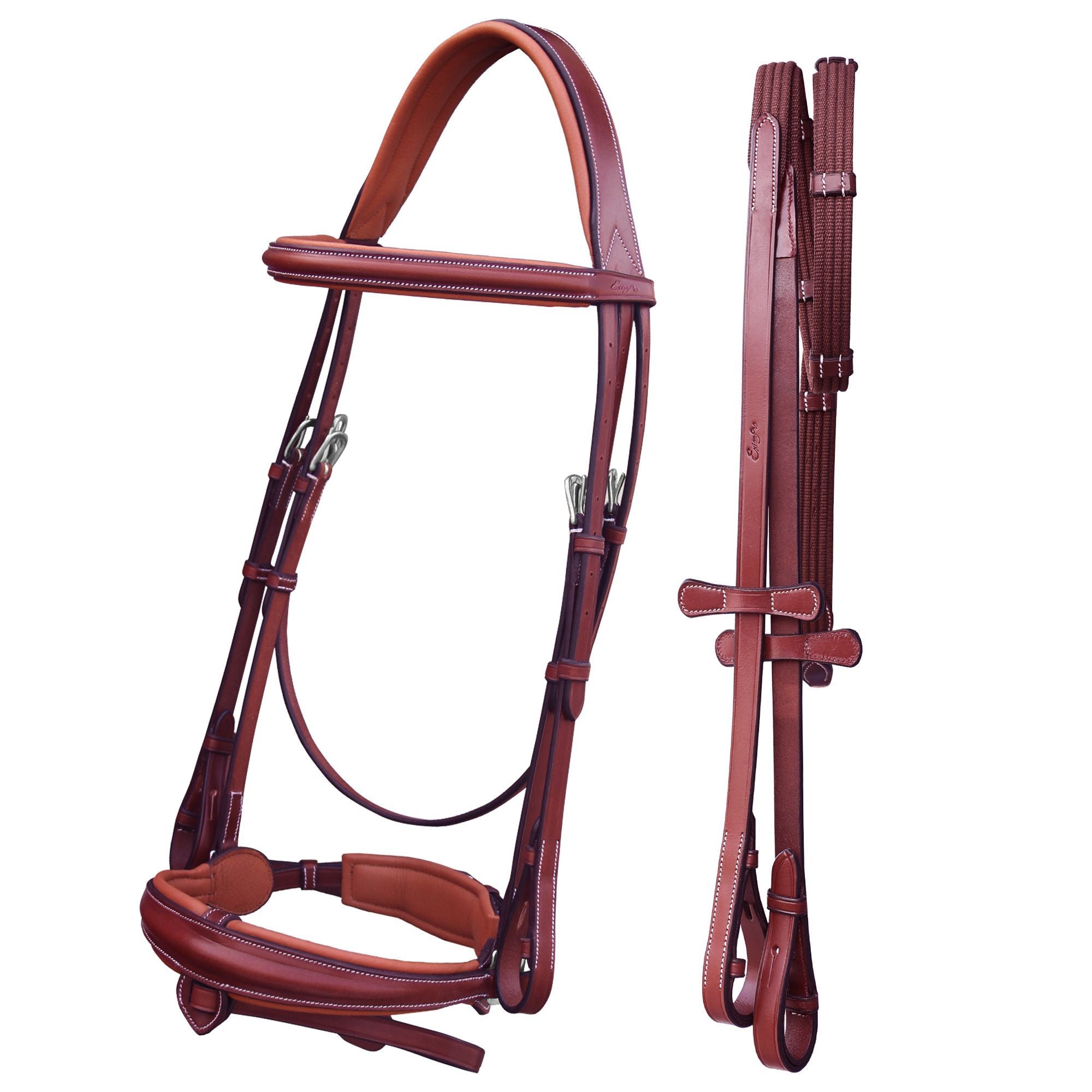 Image of ExionPro Dressage Bridle: Mono Crown, Raised Browband, Anatomical Noseband, Detachable Flash & Web Reins