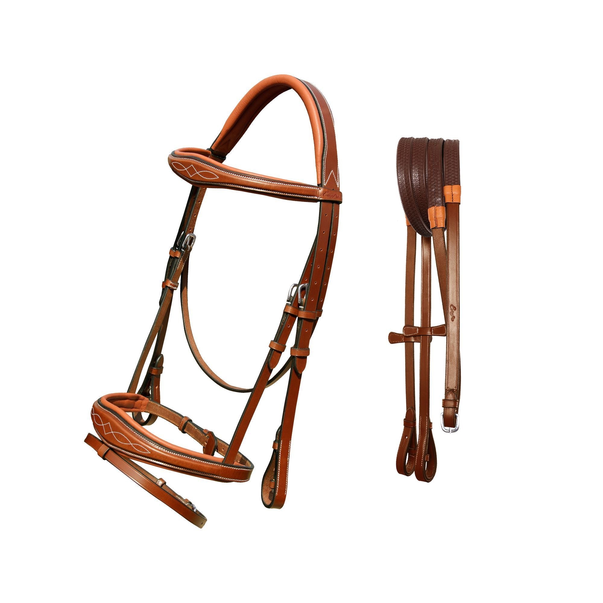 Image of ExionPro Fancy Stitched Raised Anatomical Bridle with Rubber Reins