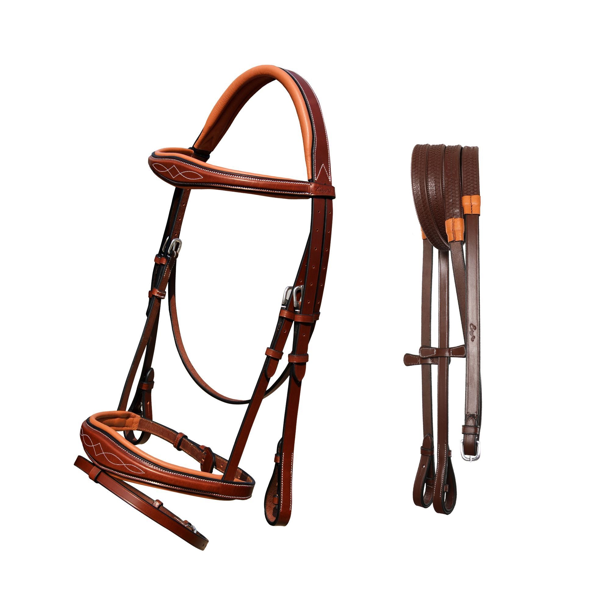 Image of ExionPro Fancy Stitched Raised Anatomical Bridle with Rubber Reins