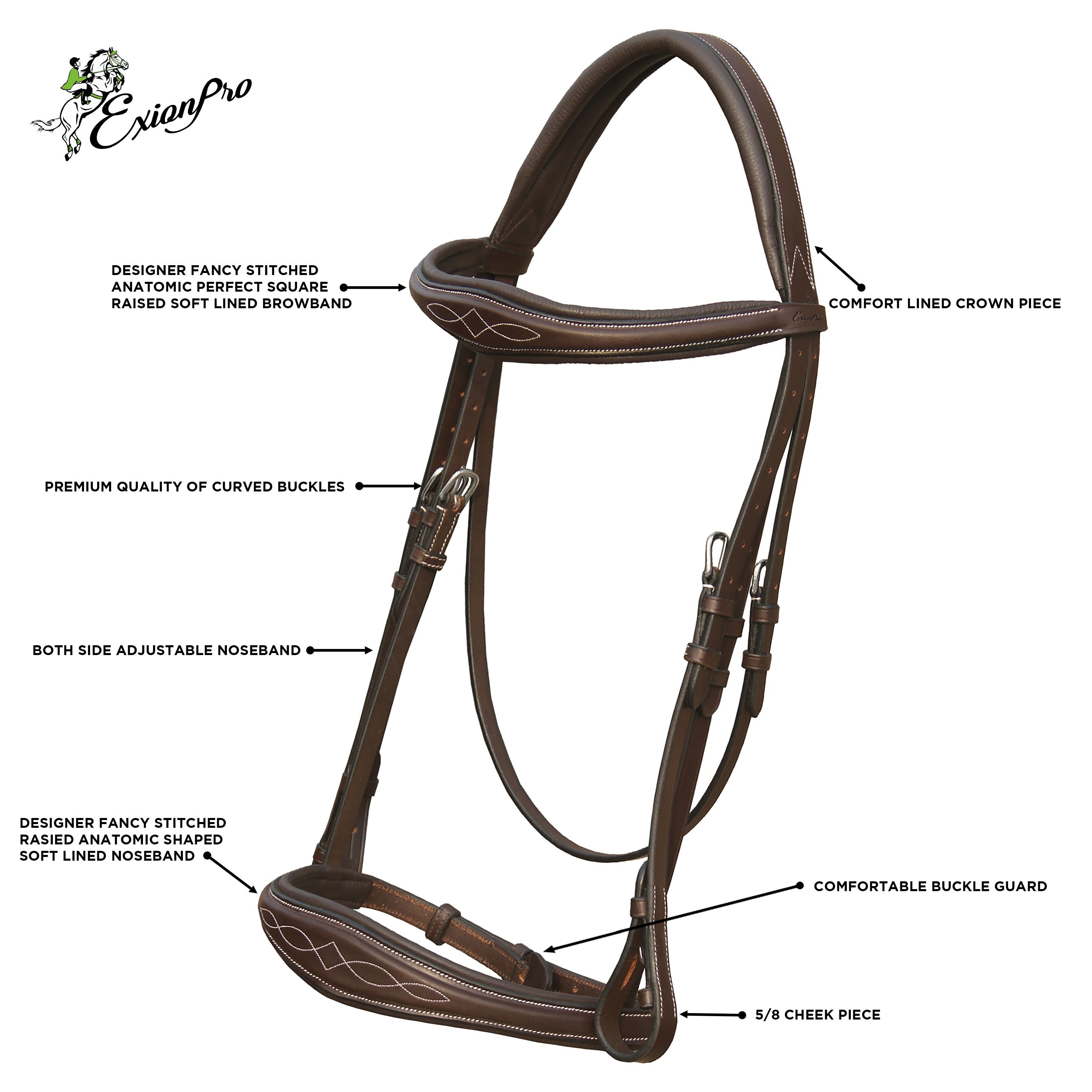 Image of ExionPro Fancy Stitched Raised Anatomical Bridle with Reins without Flash