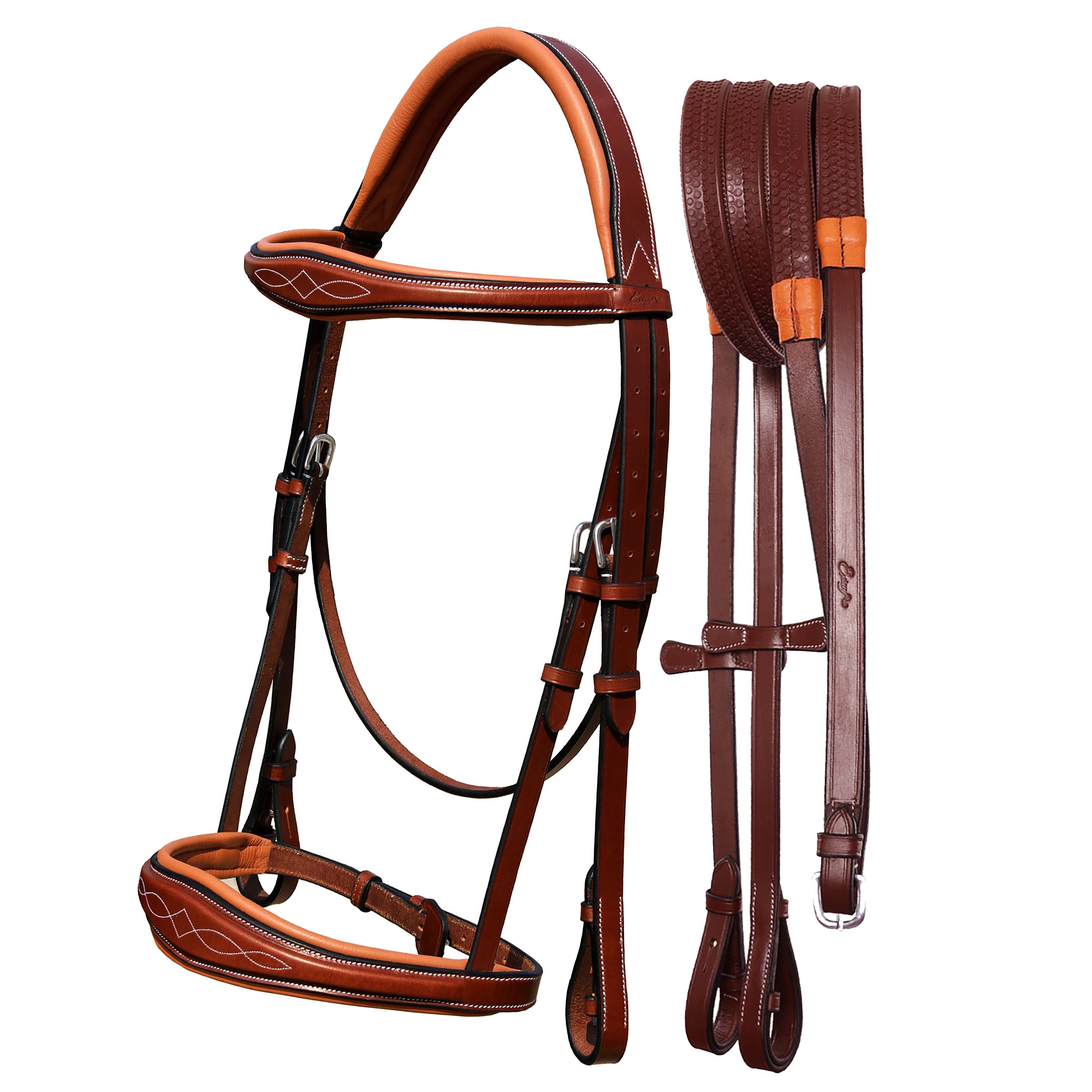 Image of ExionPro Fancy Stitched Raised Anatomical Bridle with Reins without Flash