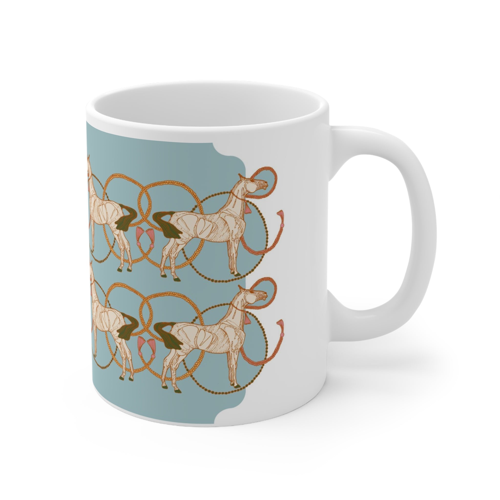 Image of Ceramic Mug 11oz in Roped Horses on Sky Blue