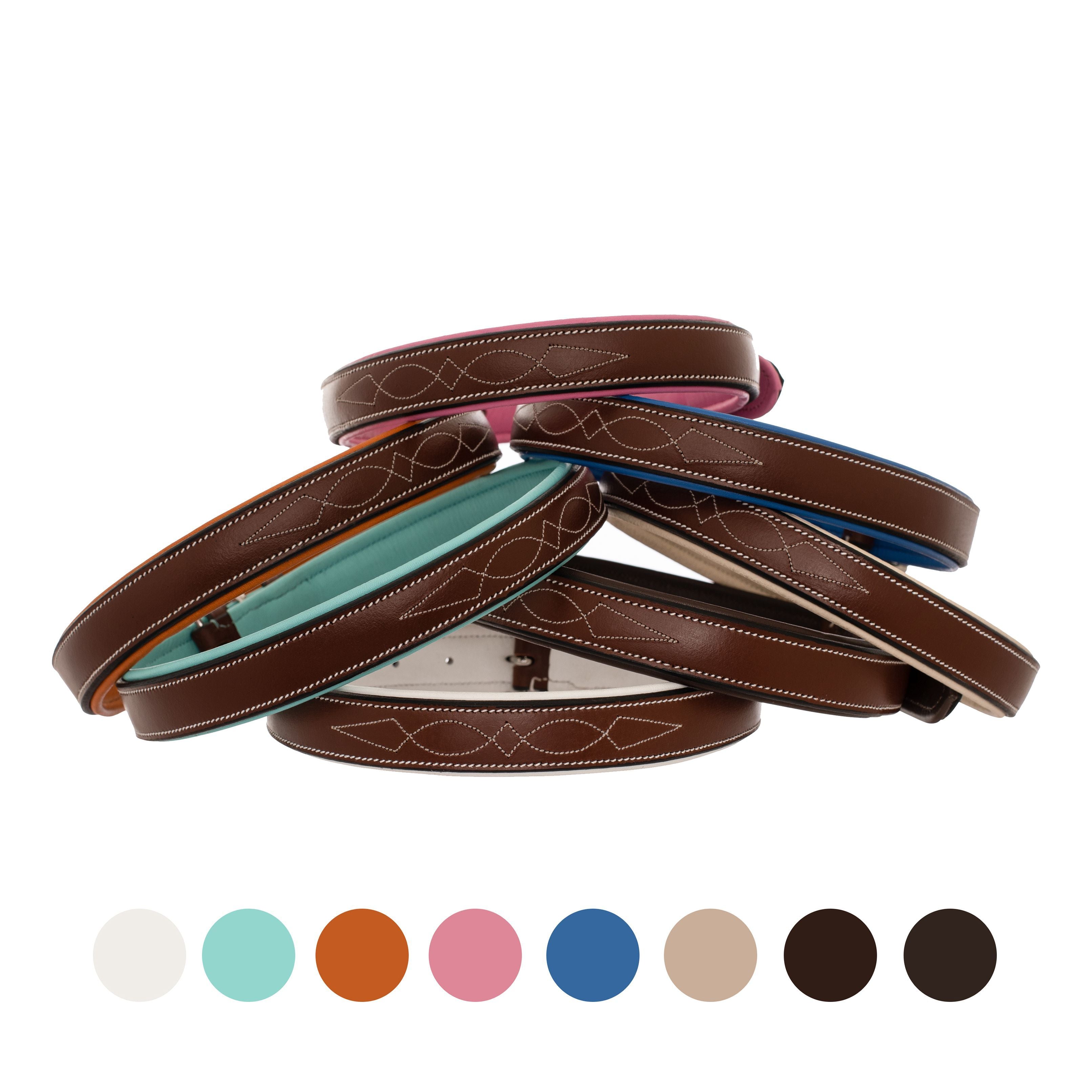 Image of ExionPro Fancy Stitched Padded Leather Dog Collar - Pink Padding