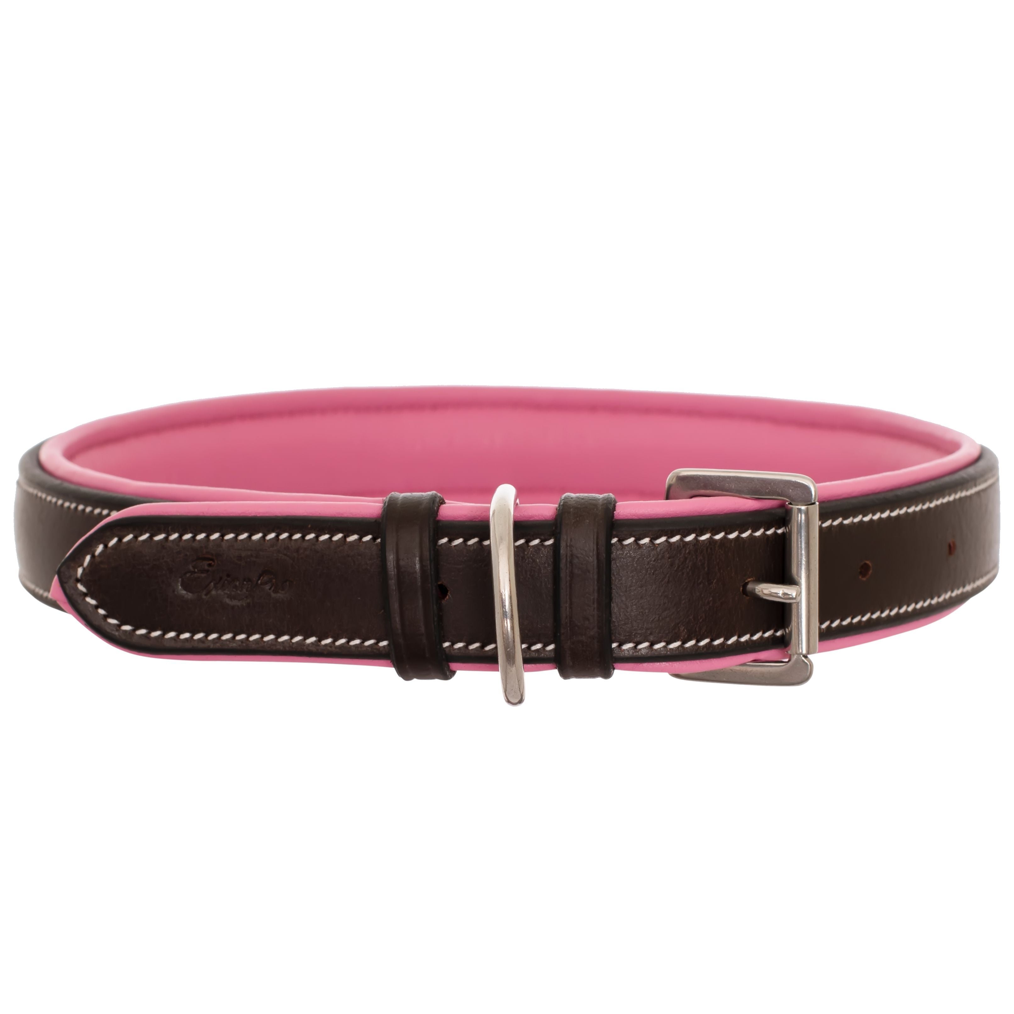 Image of ExionPro Fancy Stitched Padded Leather Dog Collar - Pink Padding