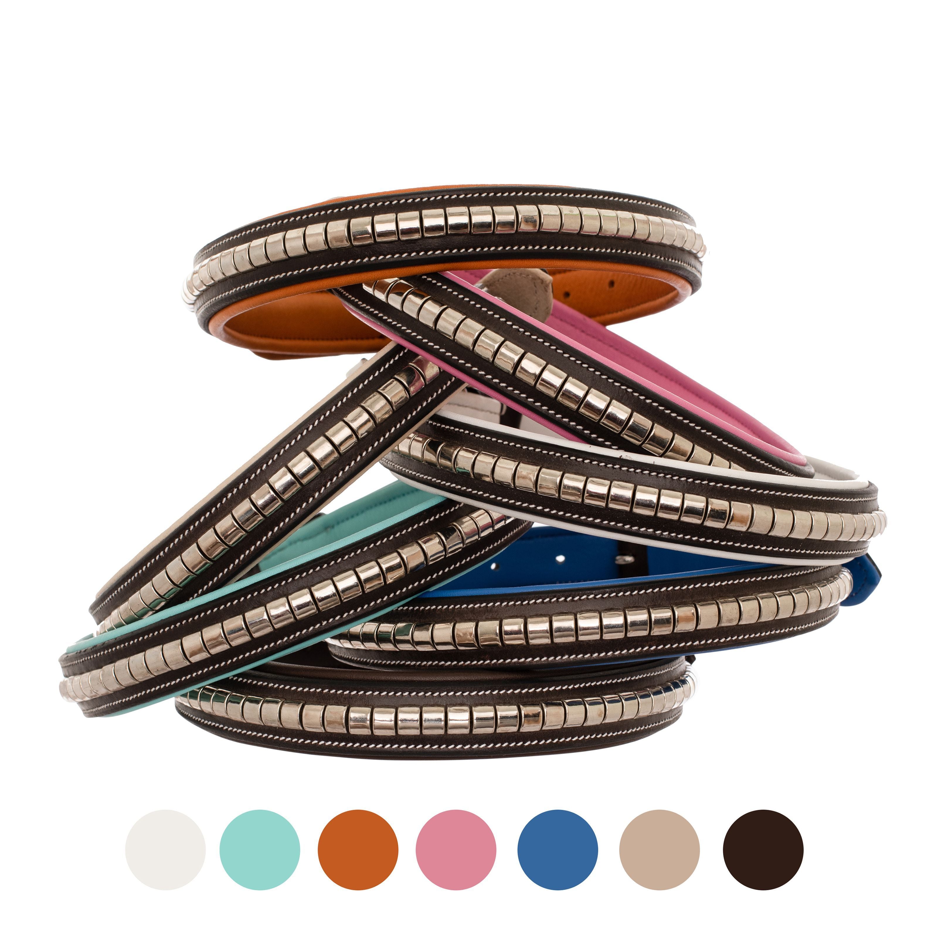 ExionPro Silver Clincher Padded Leather Dog Collar - Conker Padding