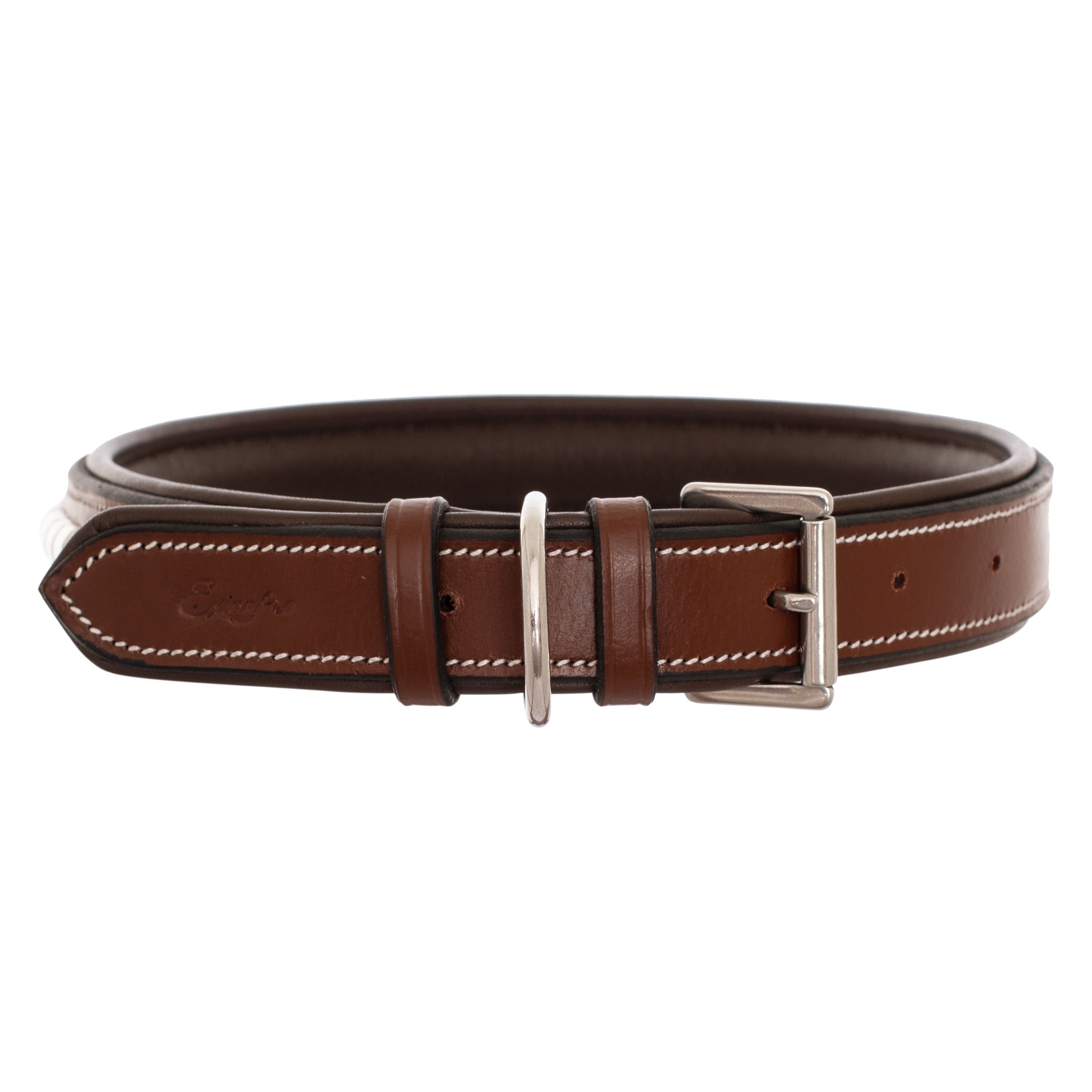 Image of ExionPro Silver Clincher Padded Leather Dog Collar - Brown Padding