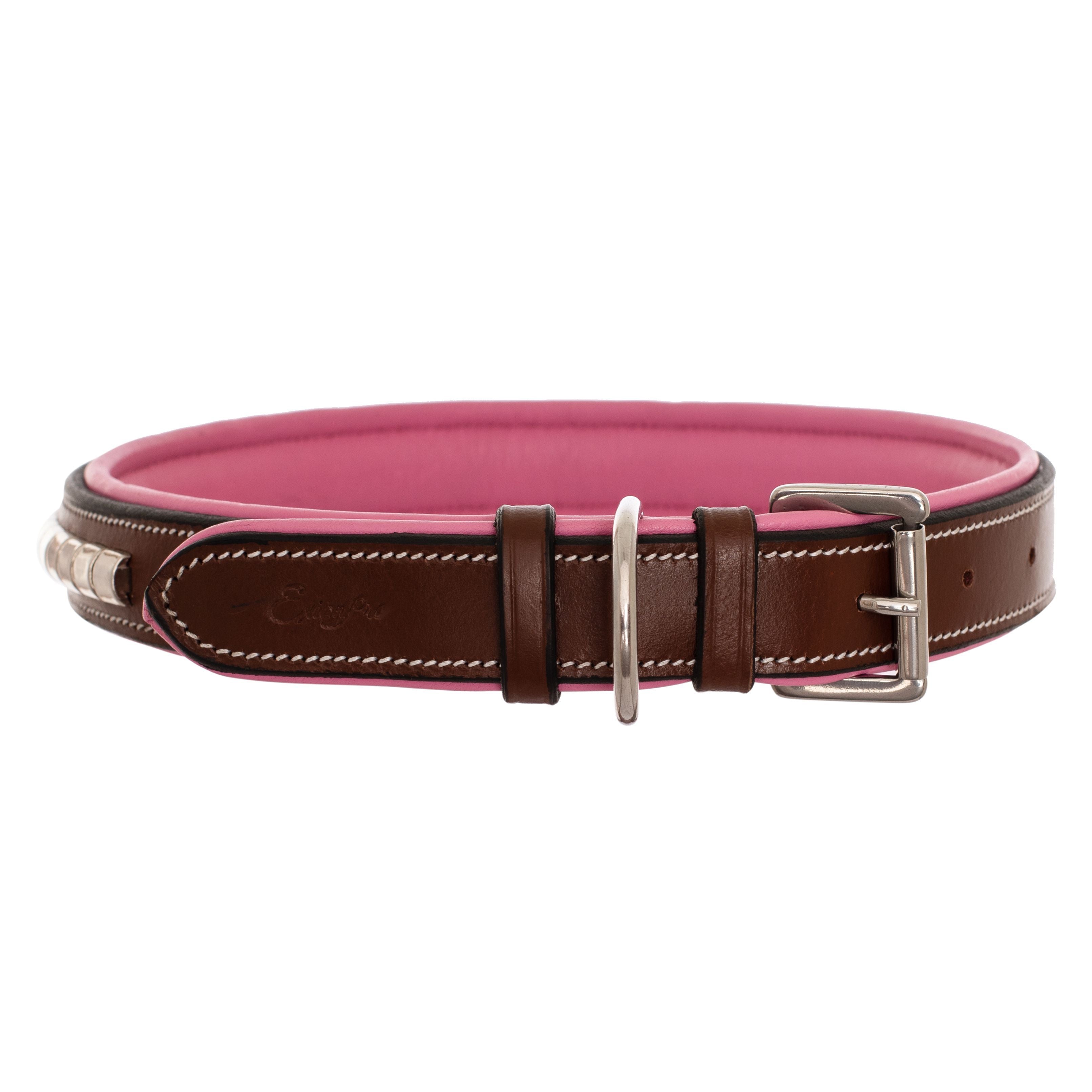 Image of ExionPro Silver Clincher Padded Leather Dog Collar - Pink Padding