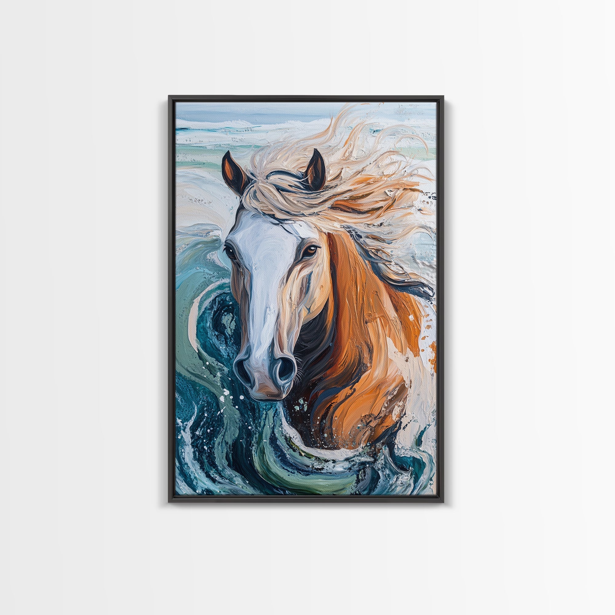 Image of Wild Horse Painting, Coastal Horse Art, Nautical Wall Art, Rustic Wall Art, Boho Art, Canvas Print, Farmhouse Art, Gift Idea