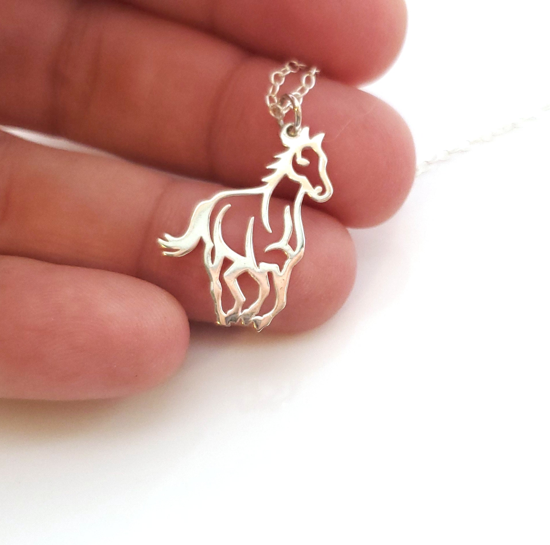 Image of Horse Charm Equestrian Sterling Silver Necklace - Gift for Her