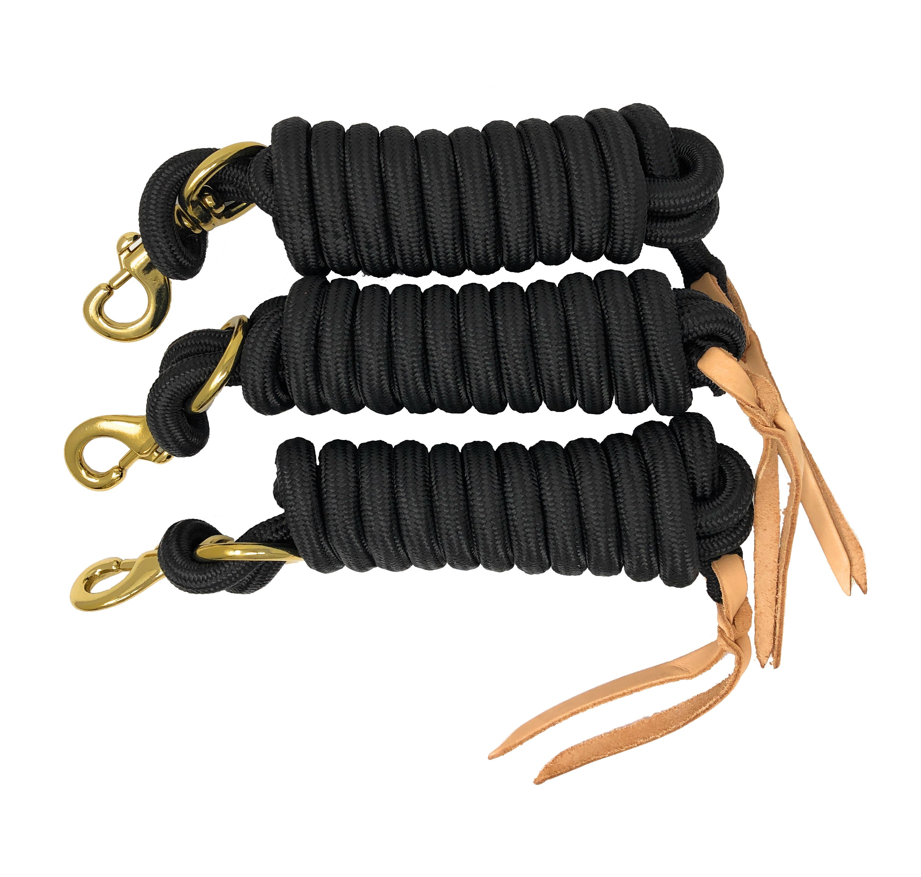 AJ Tack 9 Foot Nylon Lead Rope with Leather Popper - Set of 3