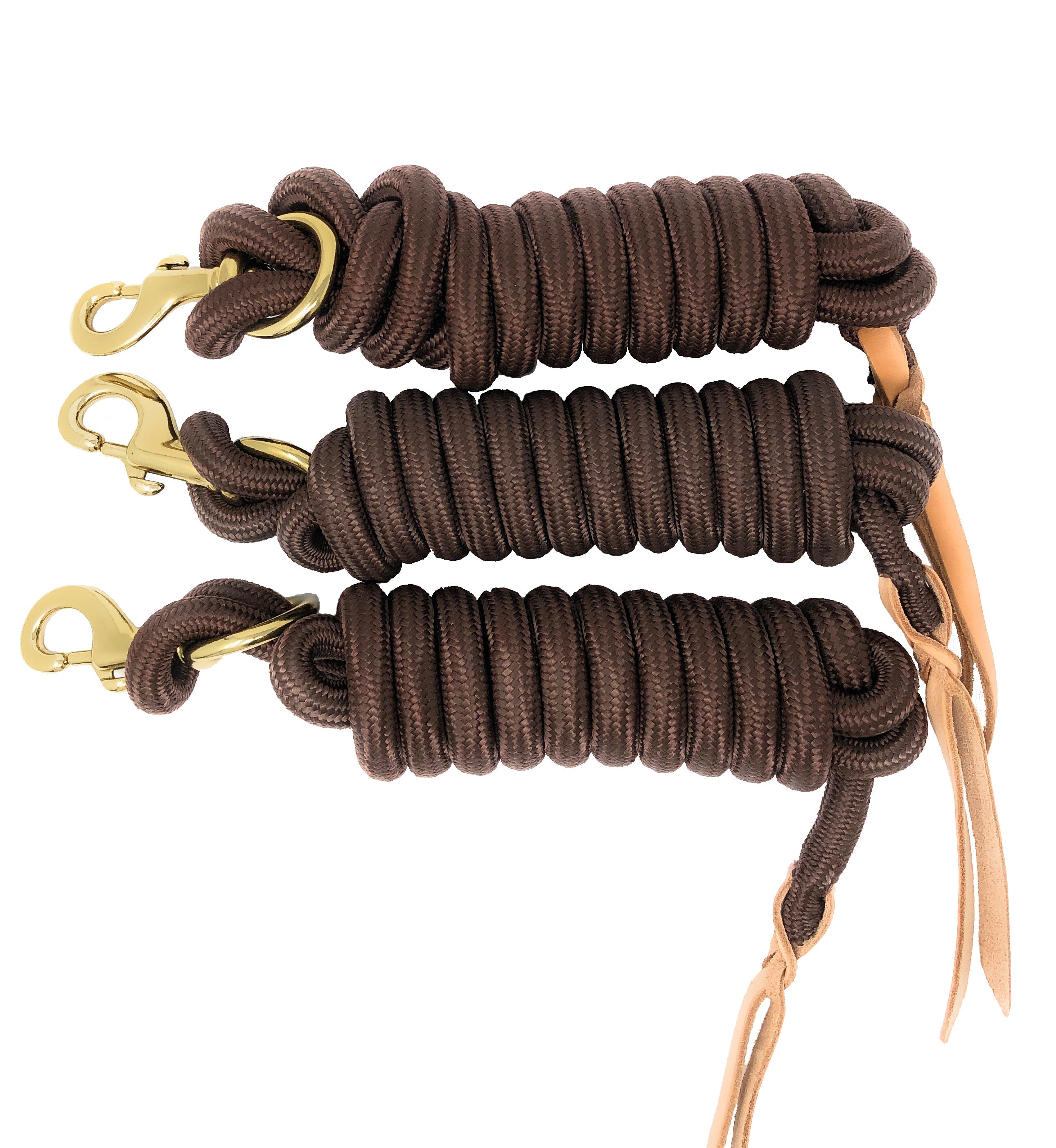Image of AJ Tack 9 Foot Nylon Lead Rope with Leather Popper - Set of 3