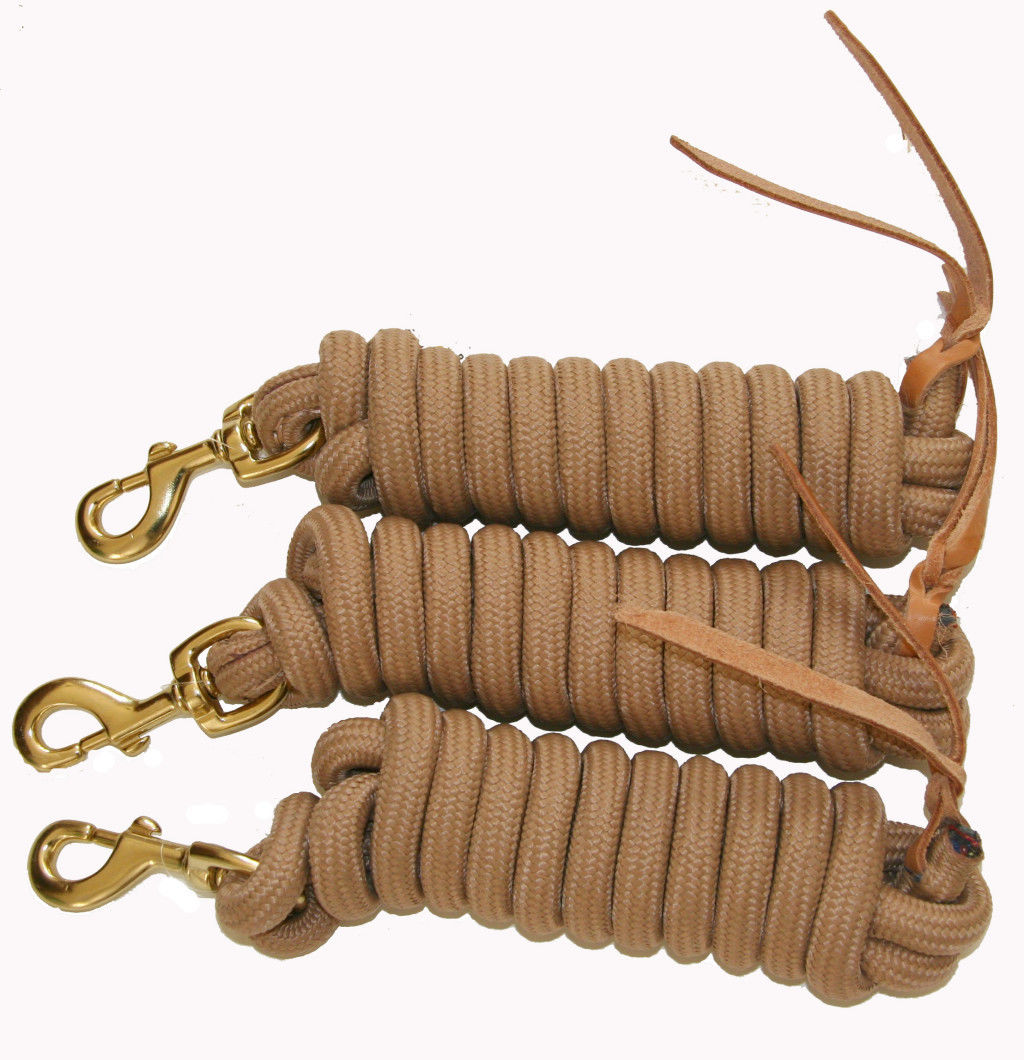 Image of AJ Tack 9 Foot Nylon Lead Rope with Leather Popper - Set of 3