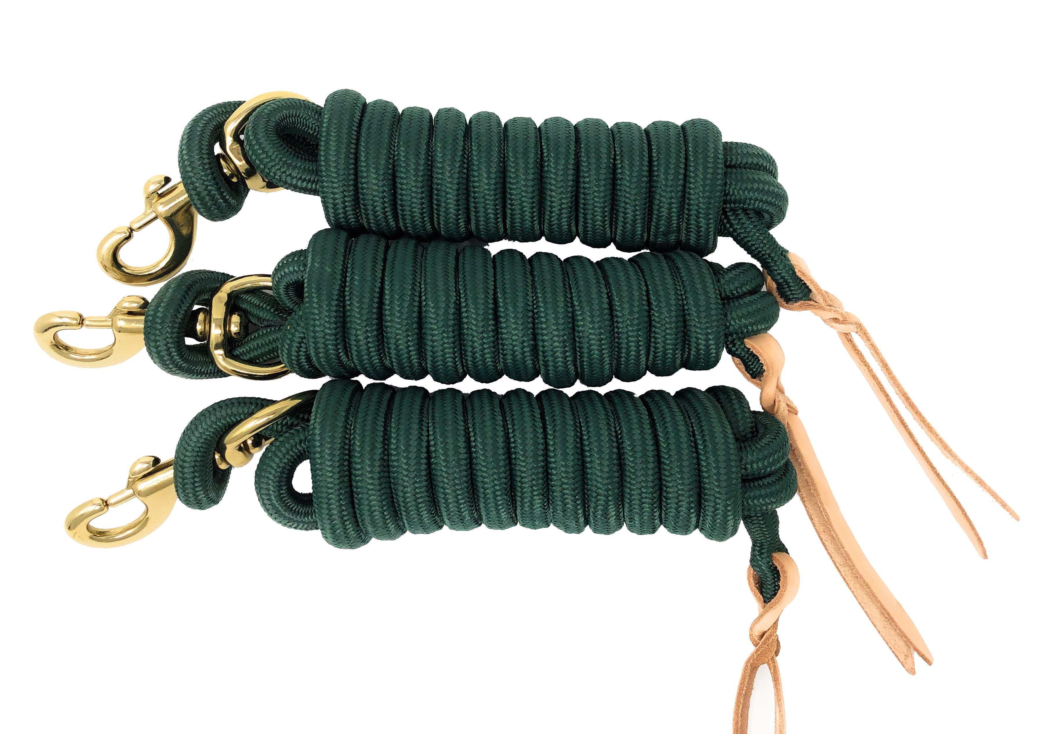 Image of AJ Tack 9 Foot Nylon Lead Rope with Leather Popper - Set of 3