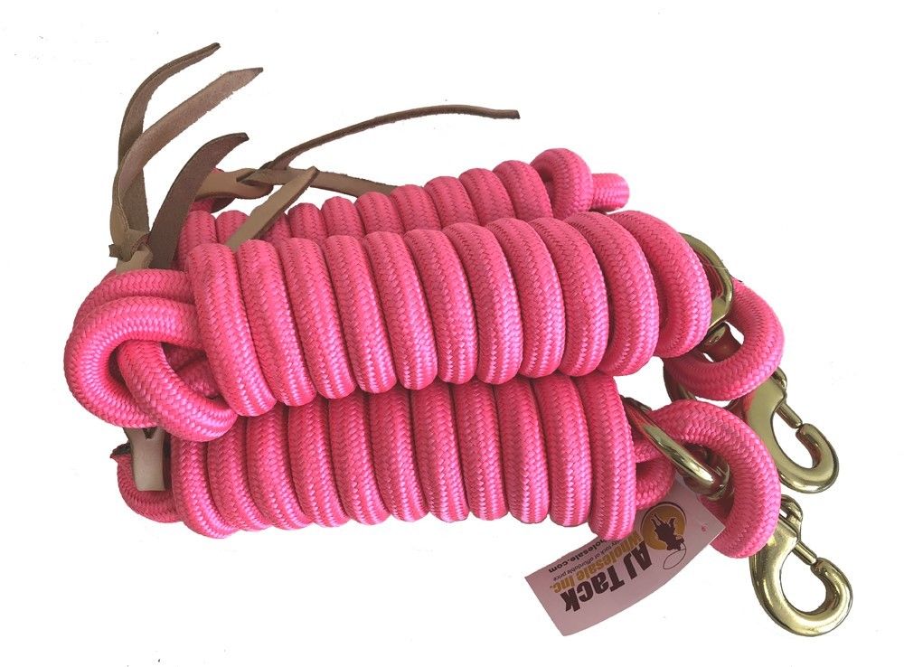 Image of AJ Tack 9 Foot Nylon Lead Rope with Leather Popper - Set of 3