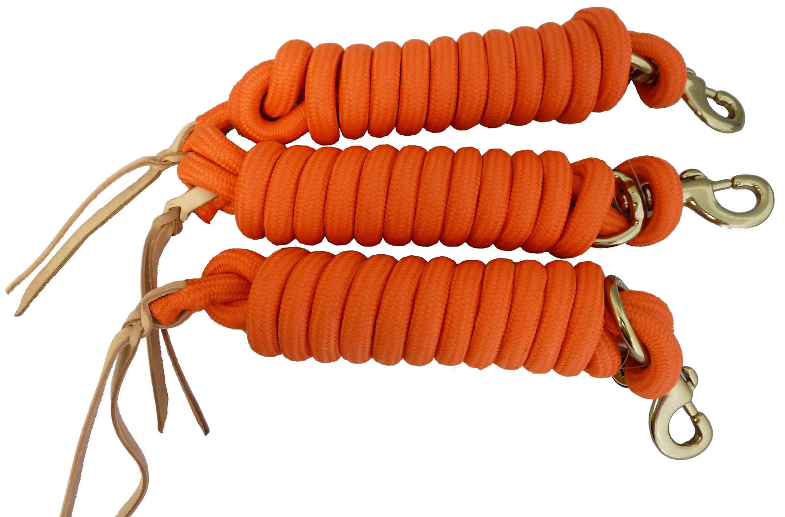 Image of AJ Tack 9 Foot Nylon Lead Rope with Leather Popper - Set of 3