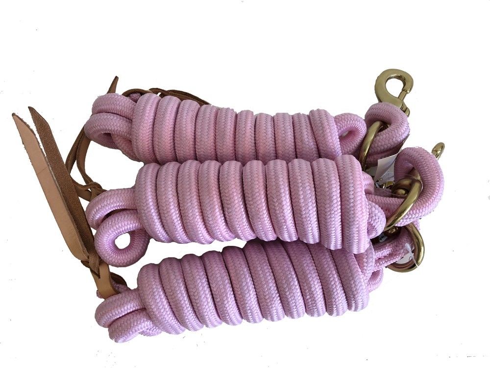 Image of AJ Tack 9 Foot Nylon Lead Rope with Leather Popper - Set of 3