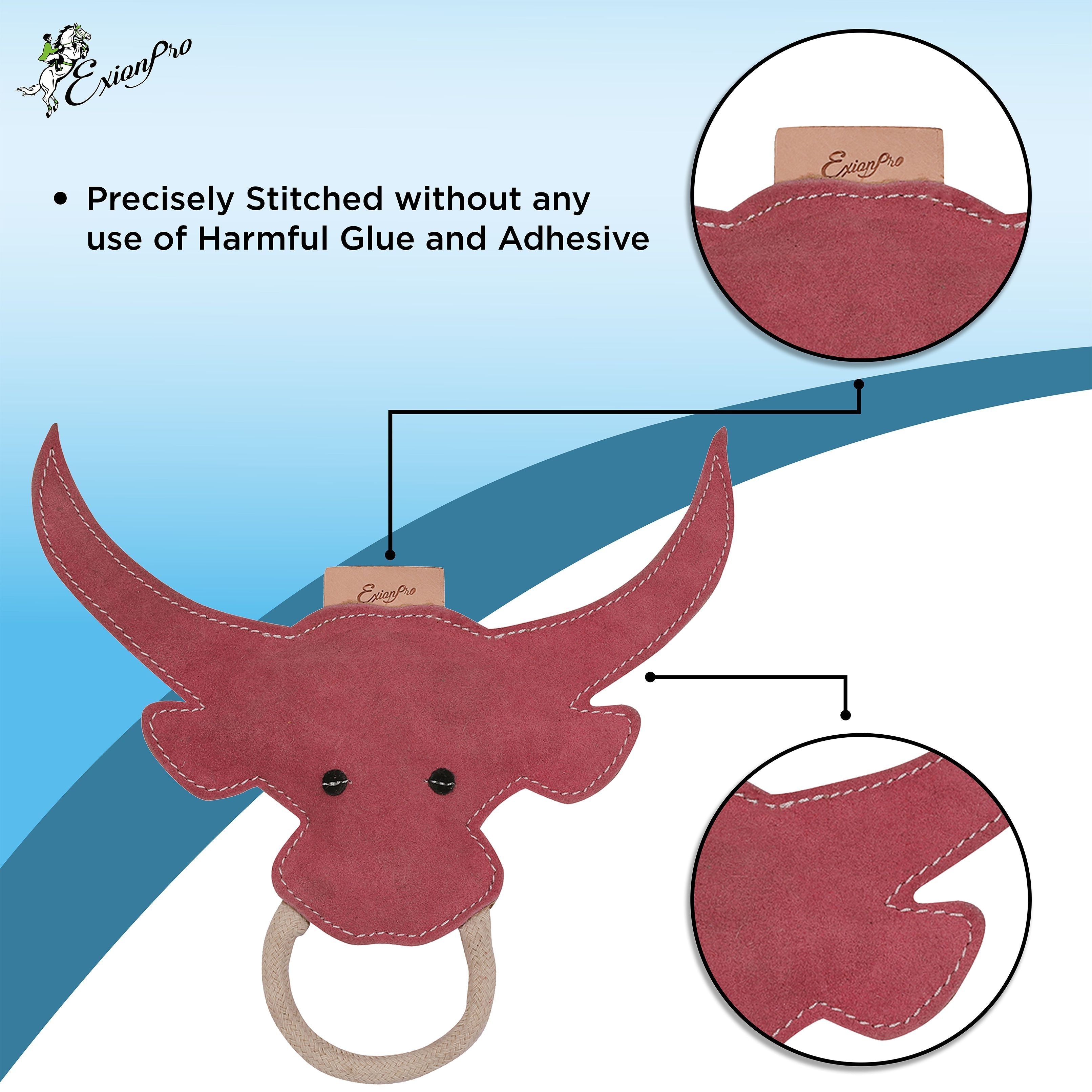 Image of ExionPro Natural Leather Bull Dog Toy with Non Toxic Fiber Stuffing- Pink Color