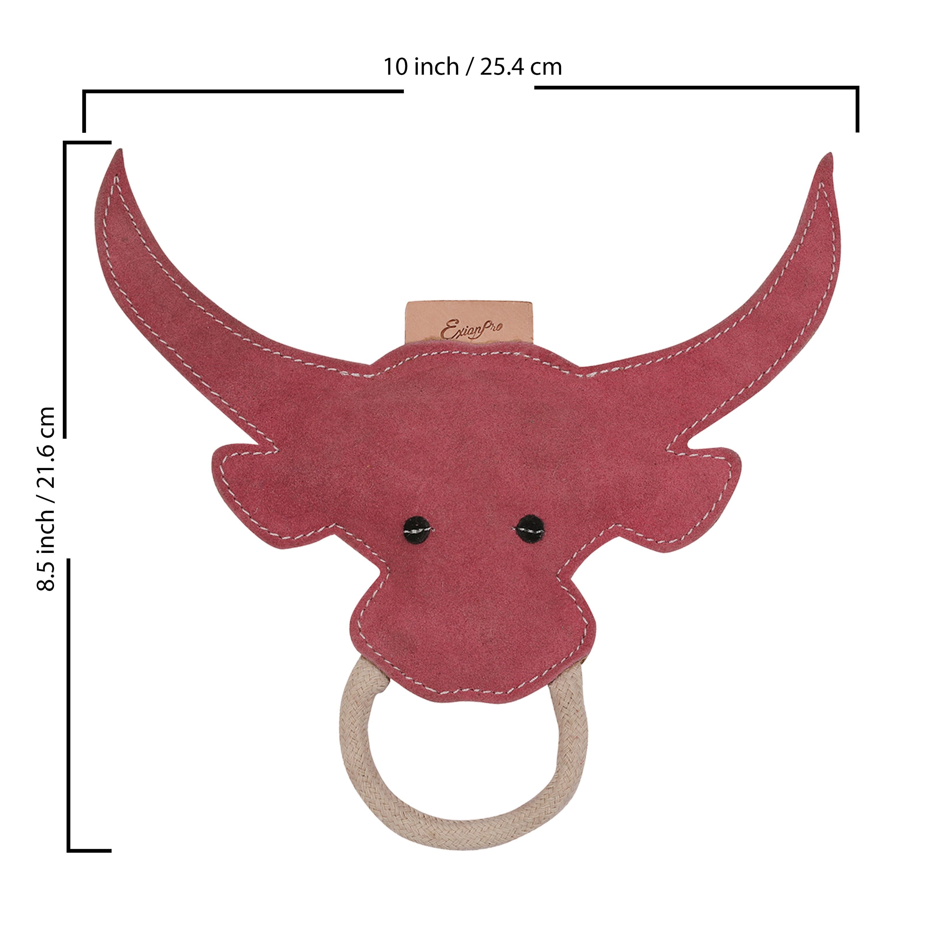 Image of ExionPro Natural Leather Bull Dog Toy with Non Toxic Fiber Stuffing- Pink Color