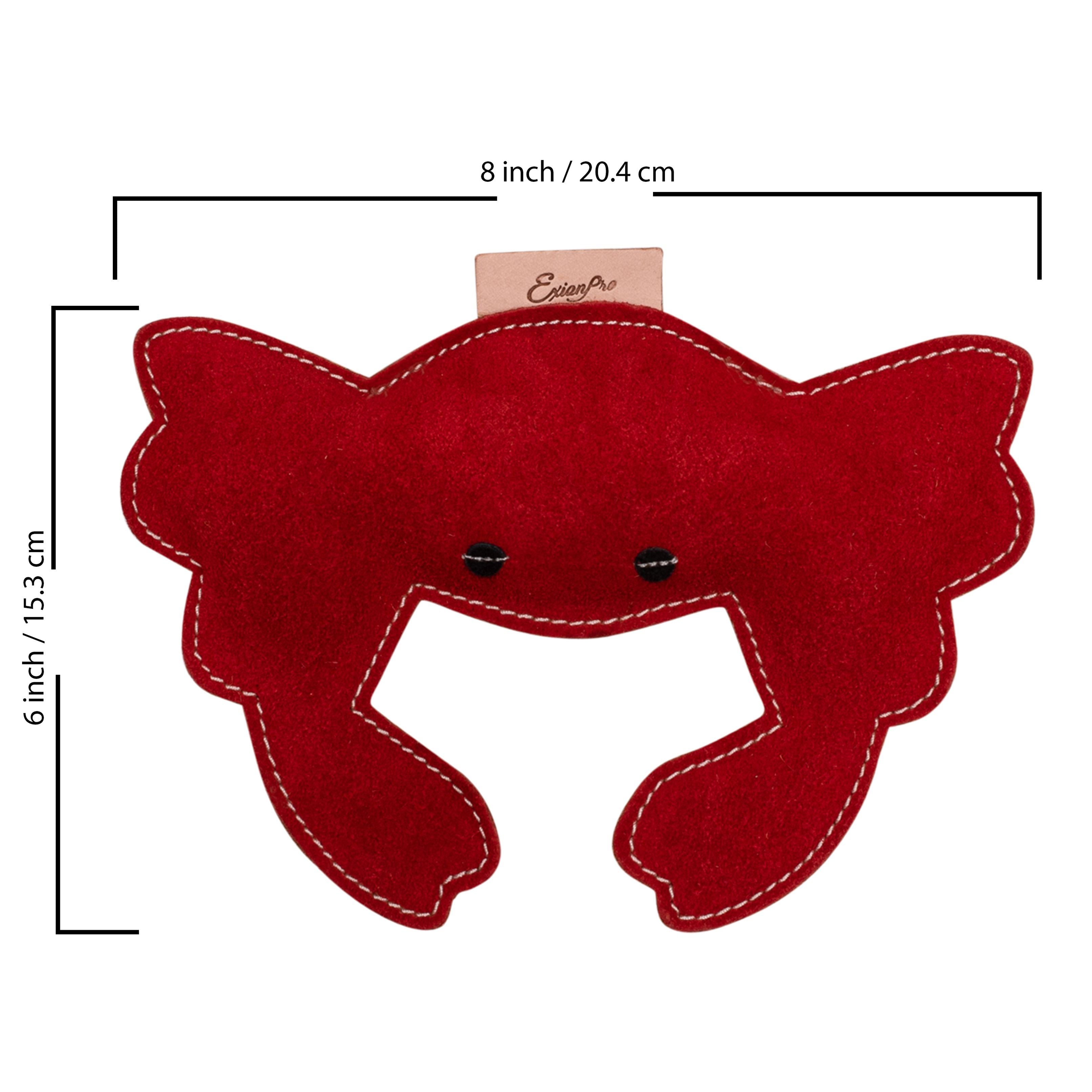 Image of ExionPro Natural Leather Crab Dog Toy with Non Toxic Fiber Stuffing- Red Color