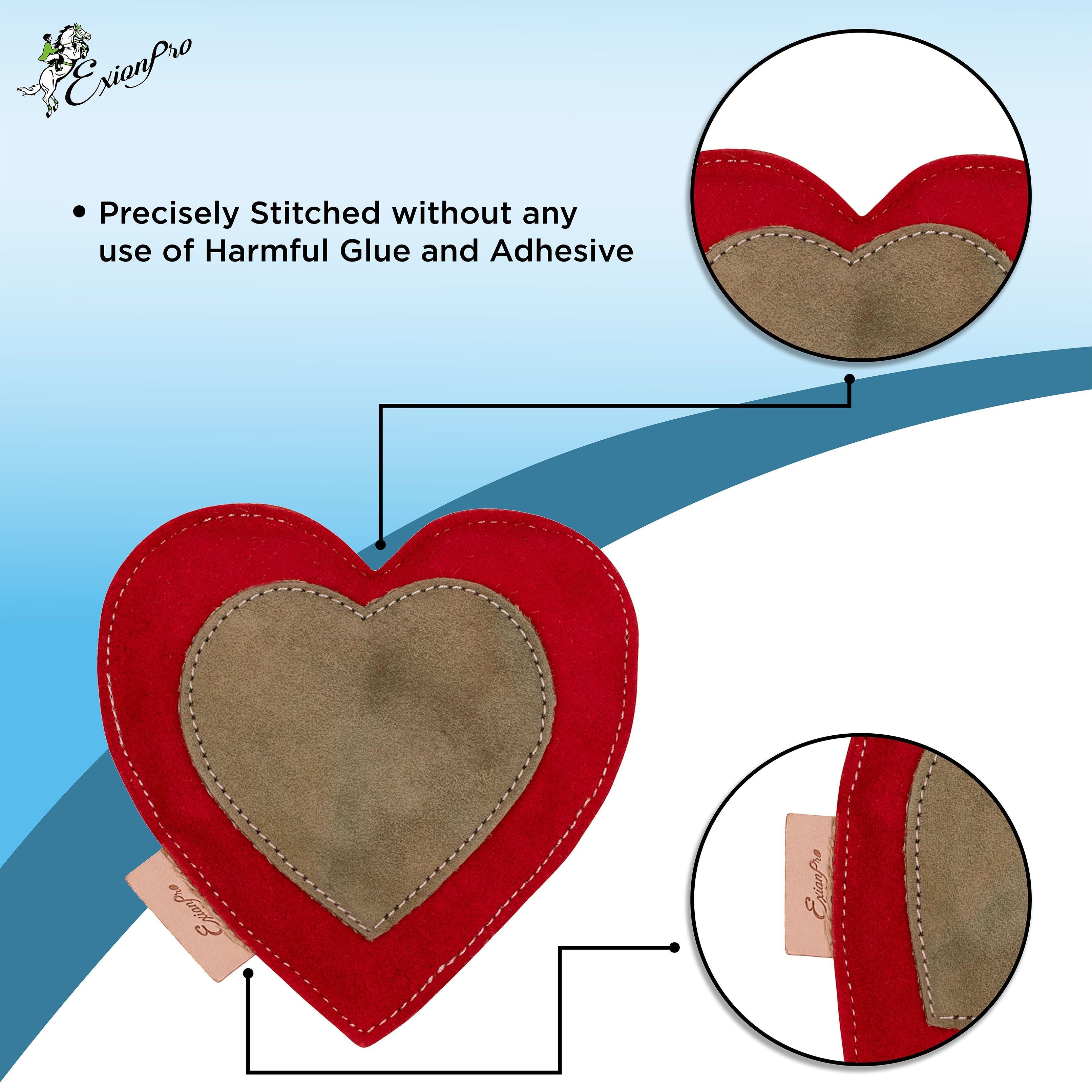 Image of ExionPro Natural Leather Heart Dog Toy with Non Toxic Fiber Stuffing - Red Color