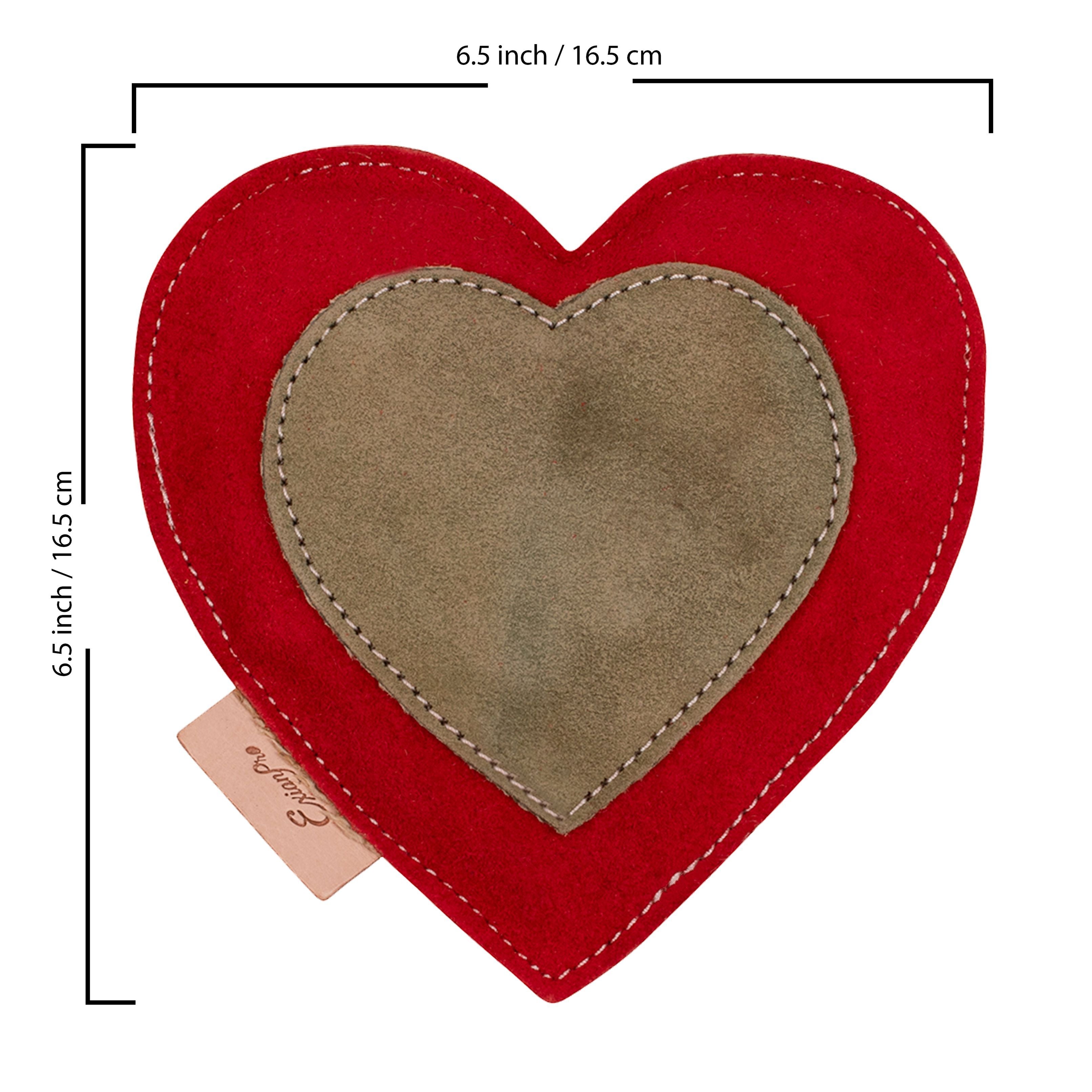 Image of ExionPro Natural Leather Heart Dog Toy with Non Toxic Fiber Stuffing - Red Color