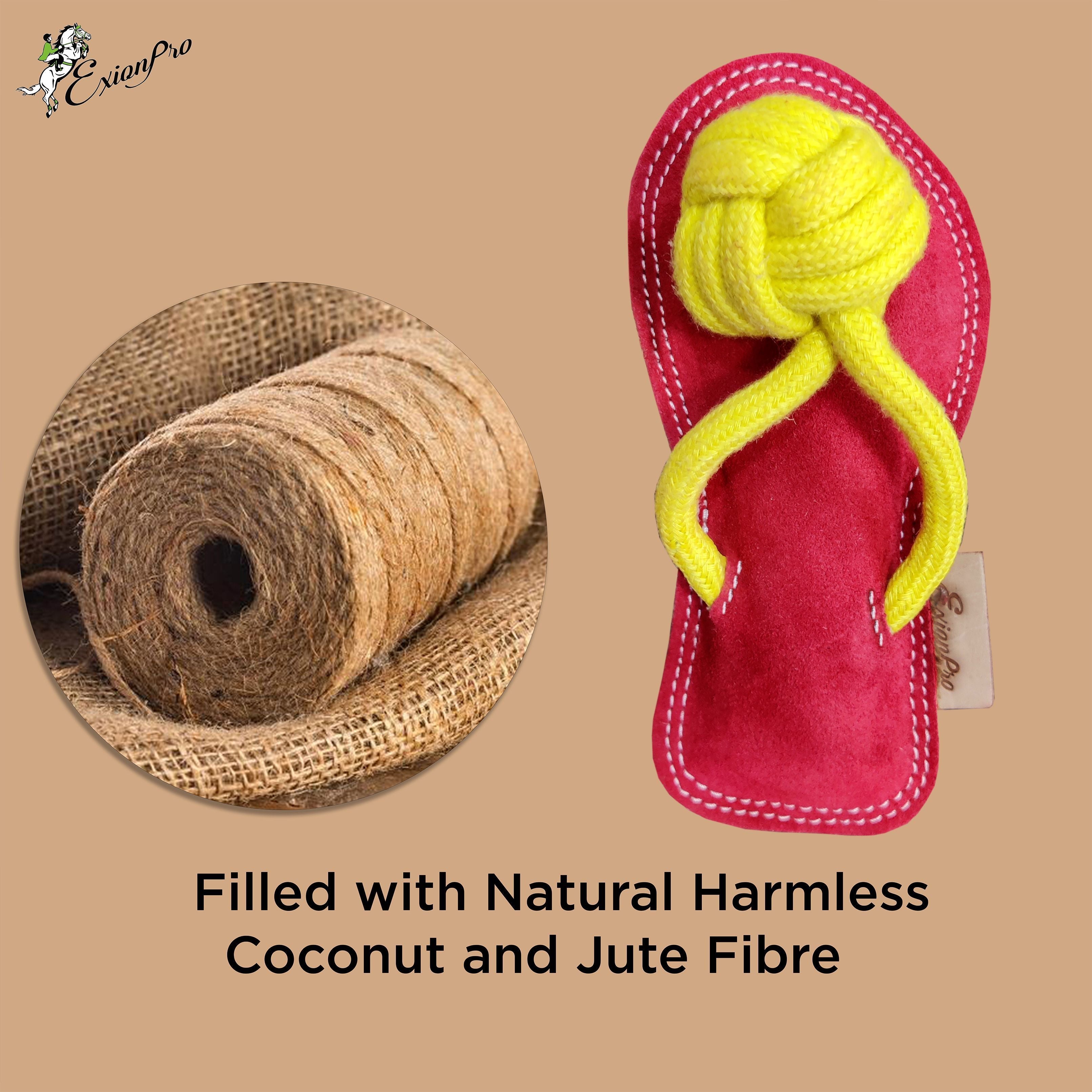 Image of ExionPro Natural Leather Slipper Dog Toy with Non Toxic Fiber Stuffing - Red/Yellow Color