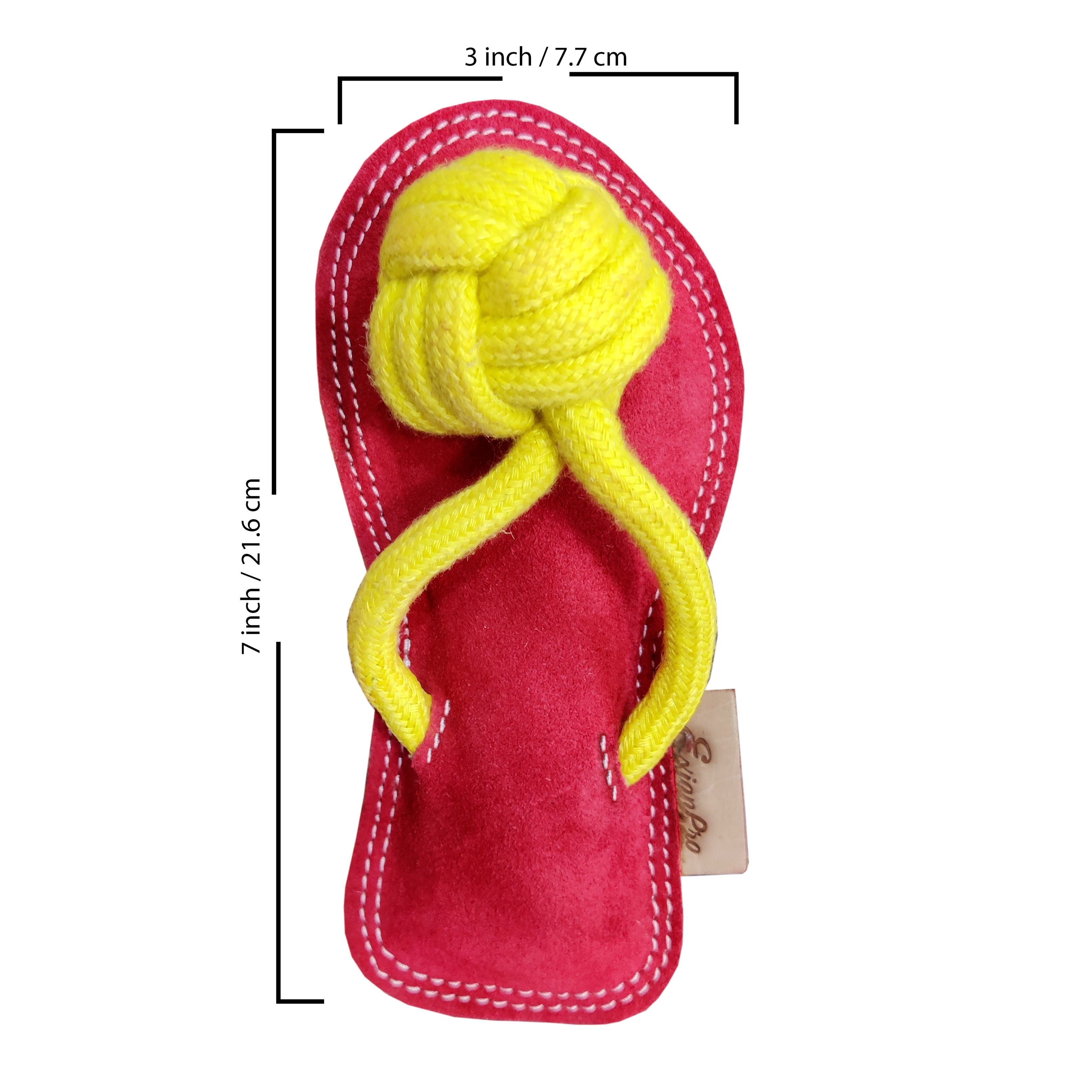 Image of ExionPro Natural Leather Slipper Dog Toy with Non Toxic Fiber Stuffing - Red/Yellow Color