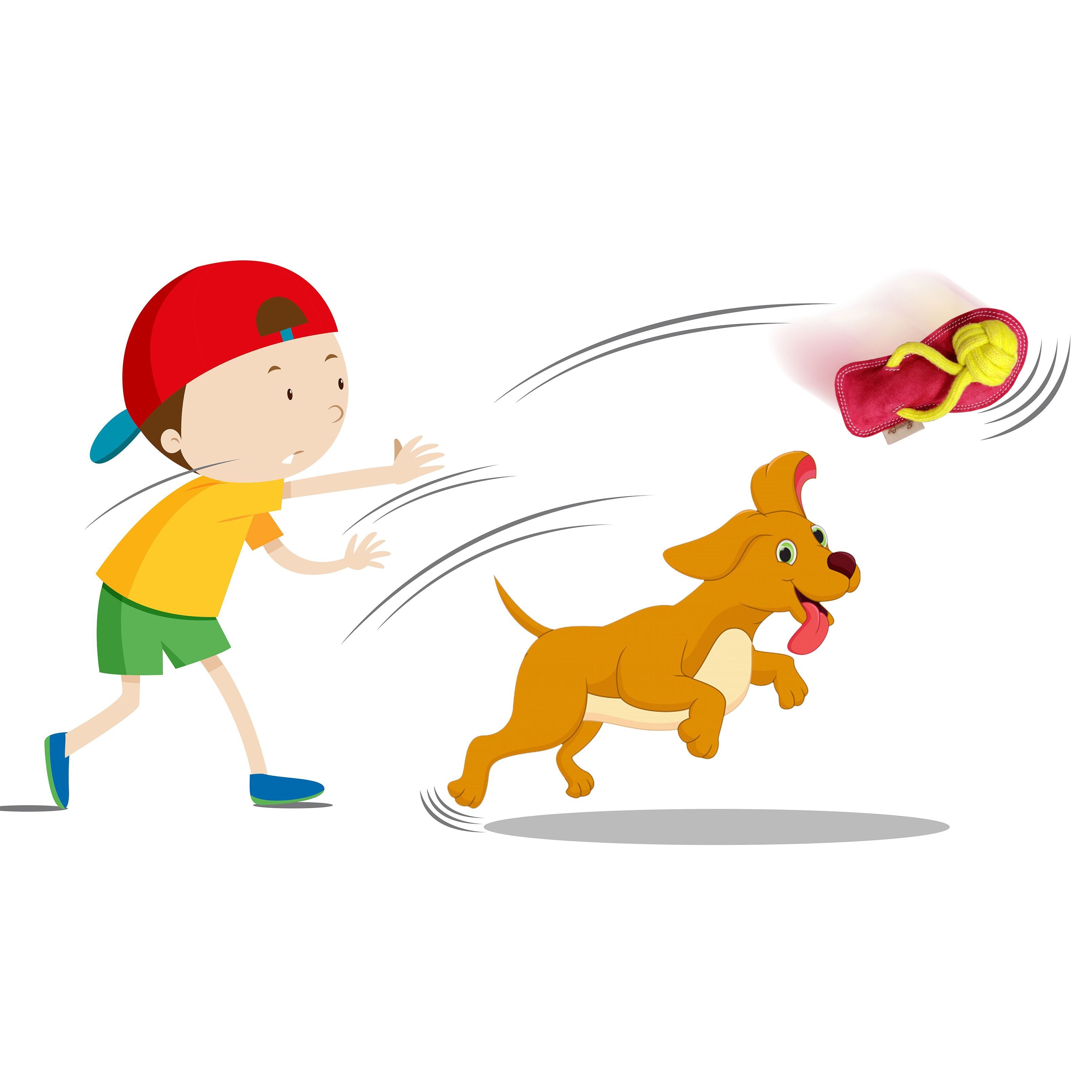 Image of ExionPro Natural Leather Slipper Dog Toy with Non Toxic Fiber Stuffing - Red/Yellow Color