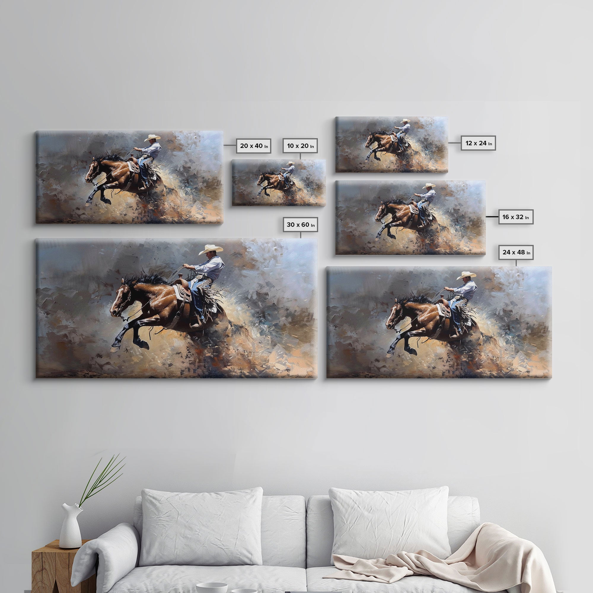 Image of Intense Rodeo Bucking Horse and Cowboy, Vibrant Framed Canvas Print, Great for Western Living Room Art, Bedroom Decor, Rustic Home Wall Art