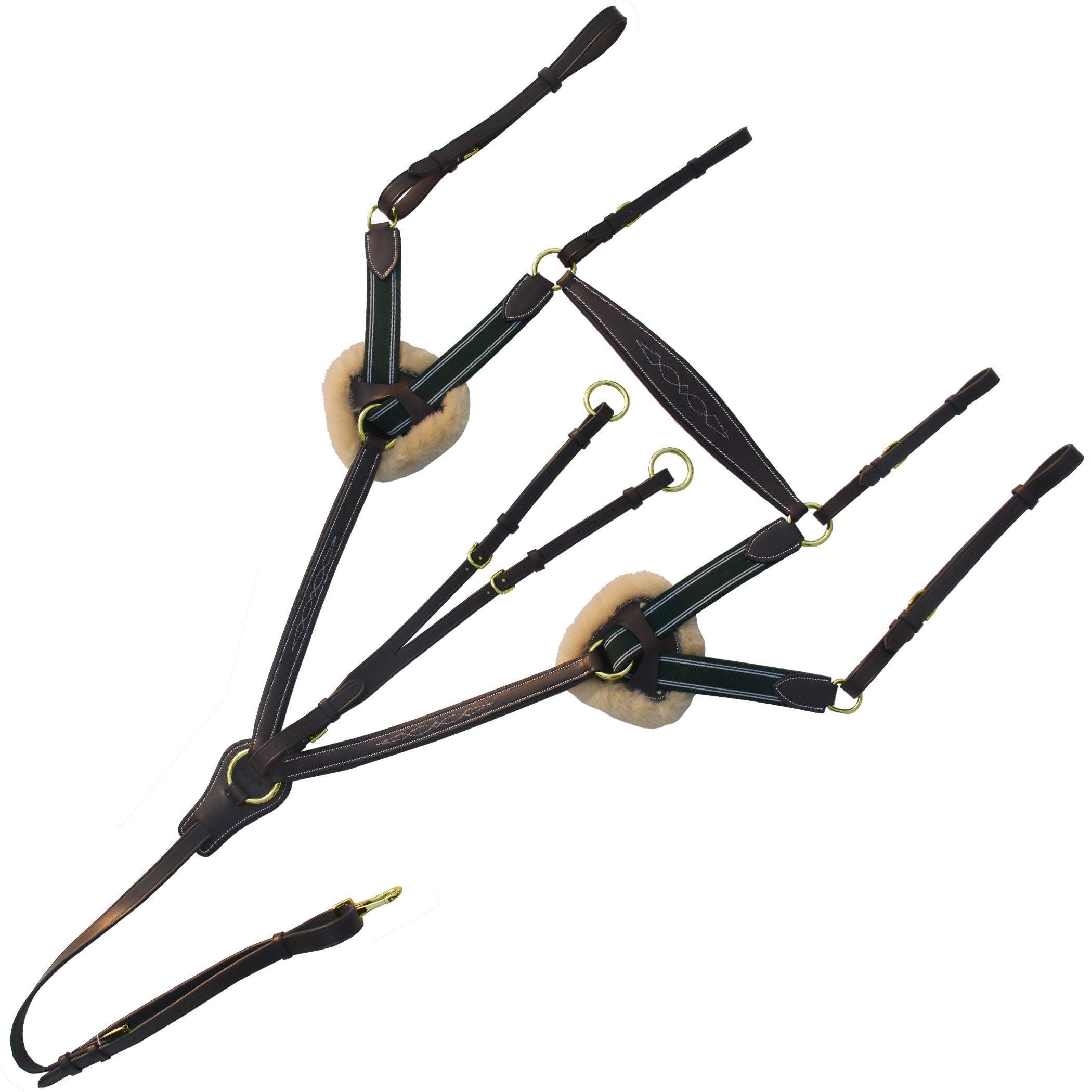 Image of ExionPro 5 Point Breastplate with Sheepskin Padding - Green Elastic & White Lines