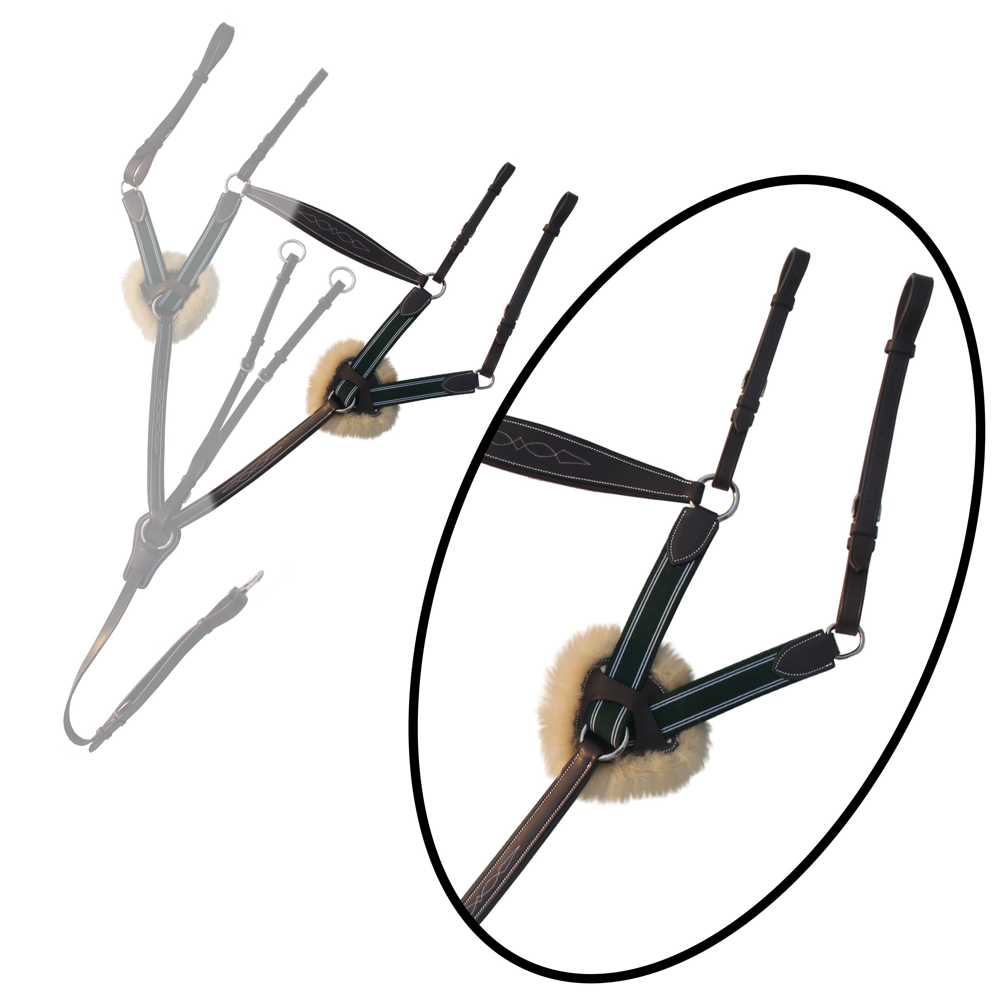 Image of ExionPro 5 Point Breastplate with Sheepskin Padding - Green Elastic & White Lines