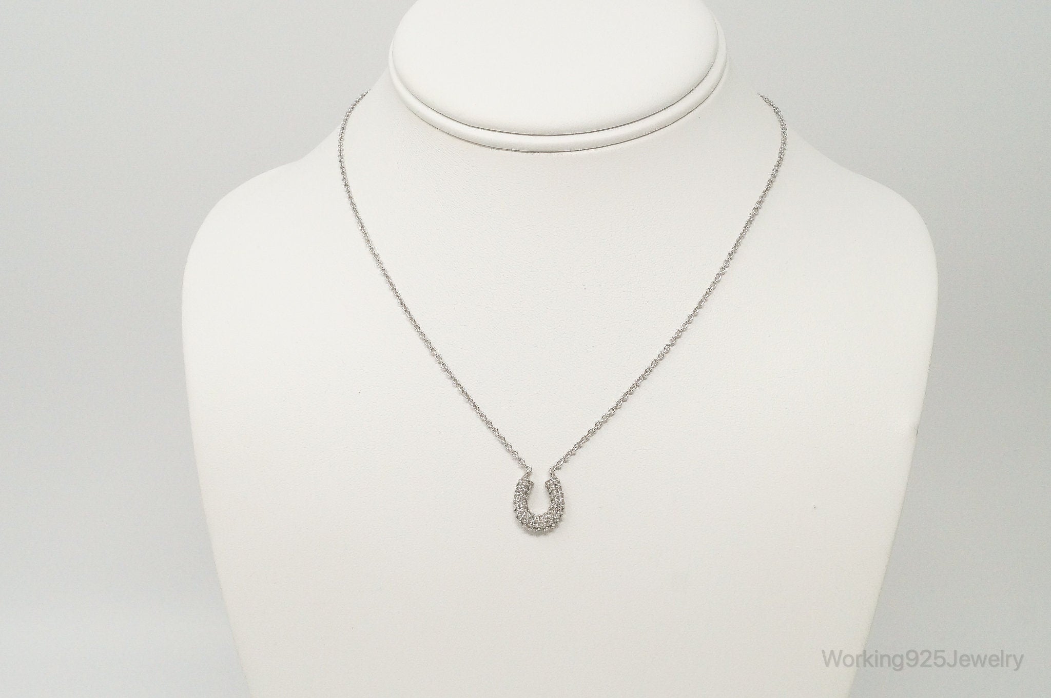 Image of Horse Shoe Cubic Zirconia Sterling Silver Necklace