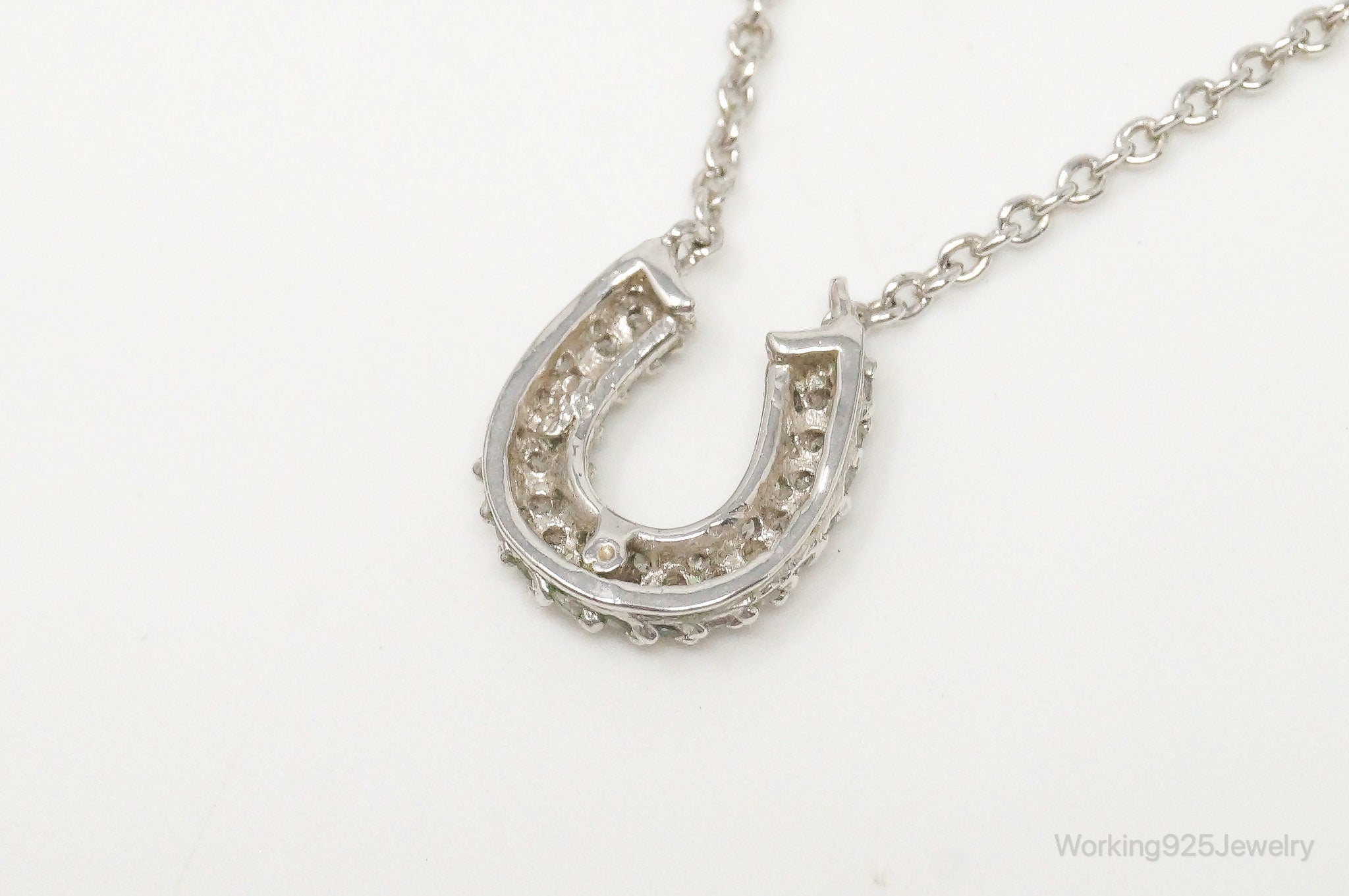 Image of Horse Shoe Cubic Zirconia Sterling Silver Necklace