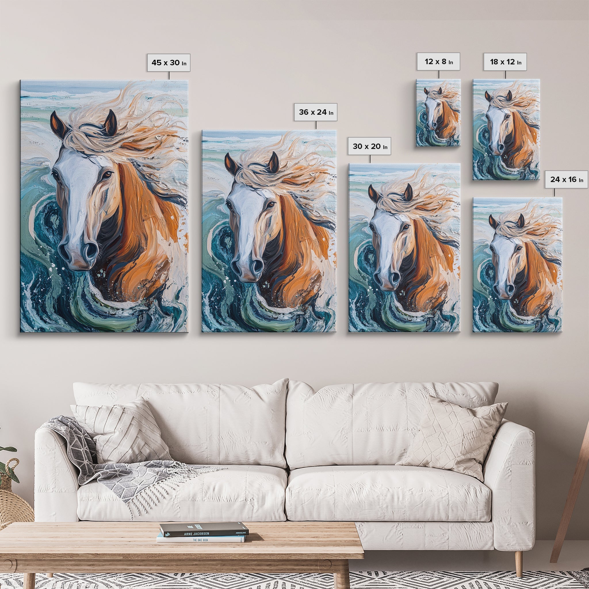 Image of Wild Horse Painting, Coastal Horse Art, Nautical Wall Art, Rustic Wall Art, Boho Art, Canvas Print, Farmhouse Art, Gift Idea