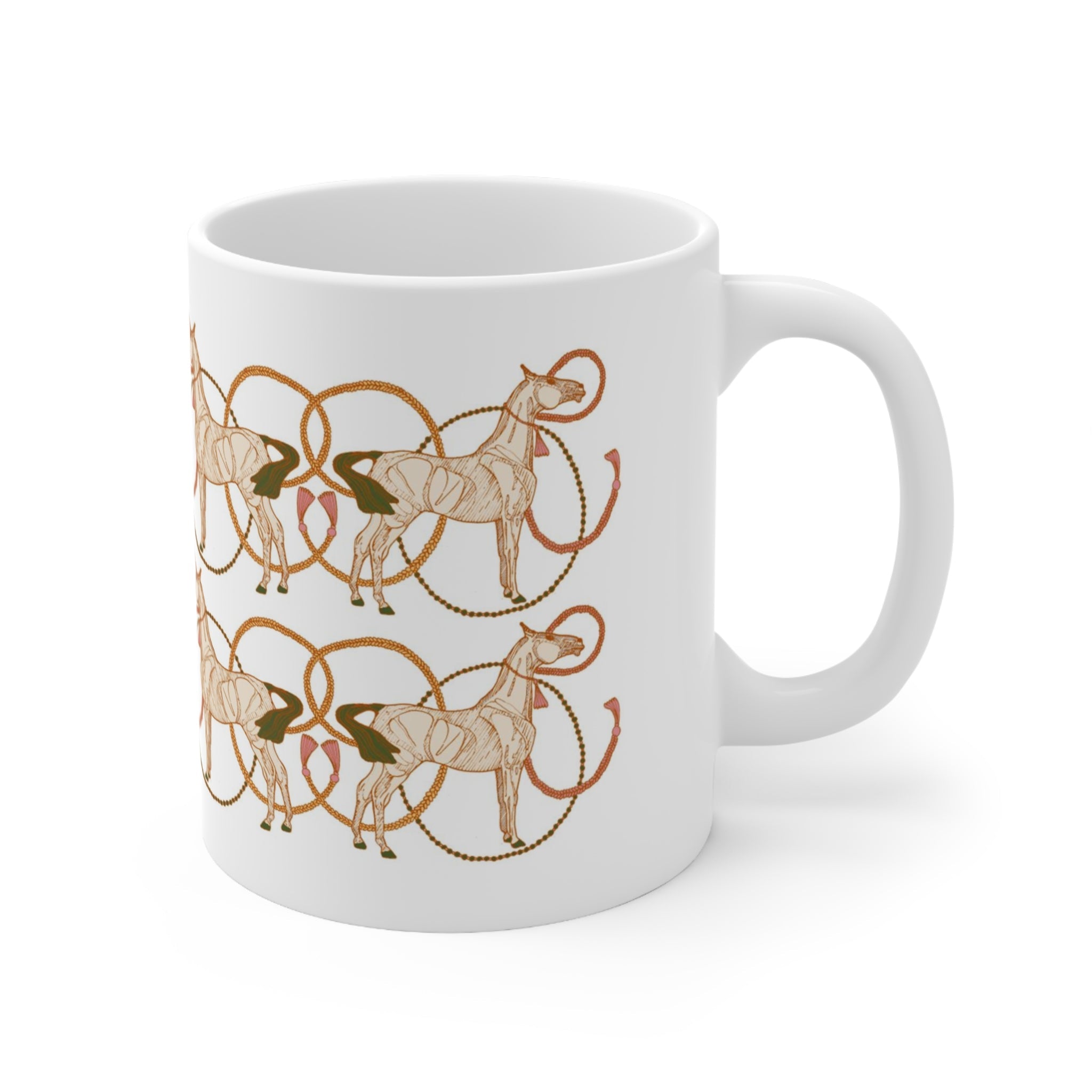 Image of Ceramic Mug 11oz in Roped Horses on White
