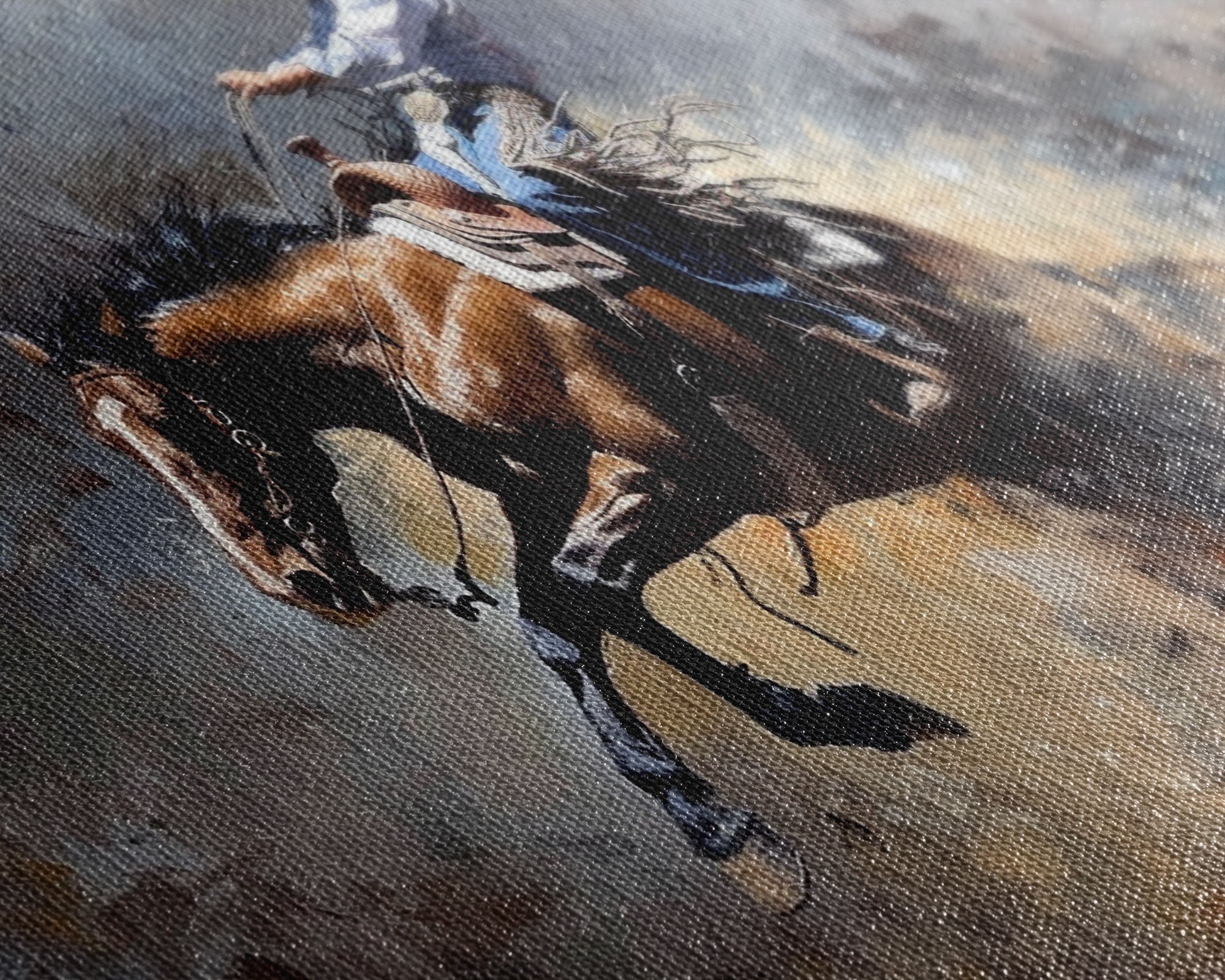 Image of Intense Rodeo Bucking Horse and Cowboy, Vibrant Framed Canvas Print, Great for Western Living Room Art, Bedroom Decor, Rustic Home Wall Art