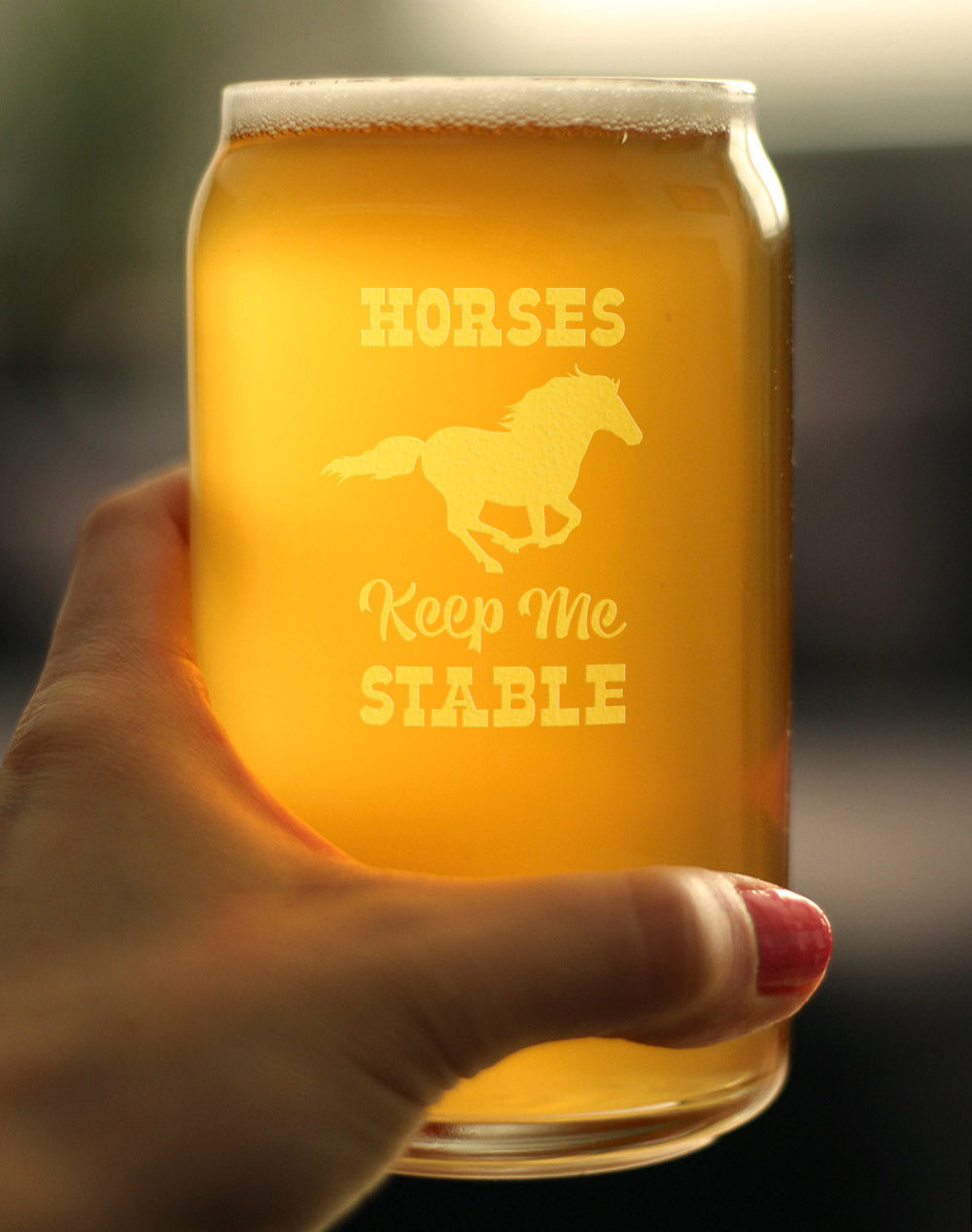 Image of Horses Keep Me Stable - Funny Horse Beer Can Pint Glass Gifts for Men & Women - Fun Unique Equestrian Decor