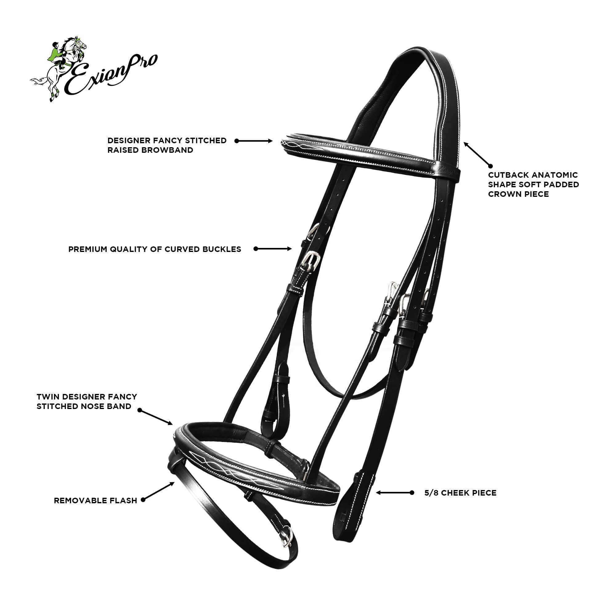 Image of ExionPro Twin Designer Fancy Stitched English Snaffle Bridle with Reins
