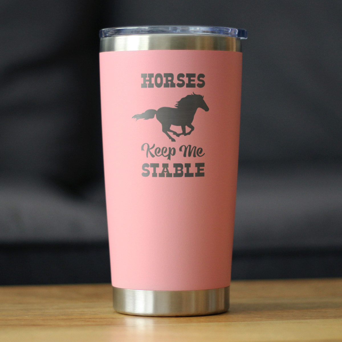 Image of Horses Keep Me Stable - Insulated Coffee Tumbler Cup with Sliding Lid - Stainless Steel Insulated Mug - Horse Themed Coffee Gifts