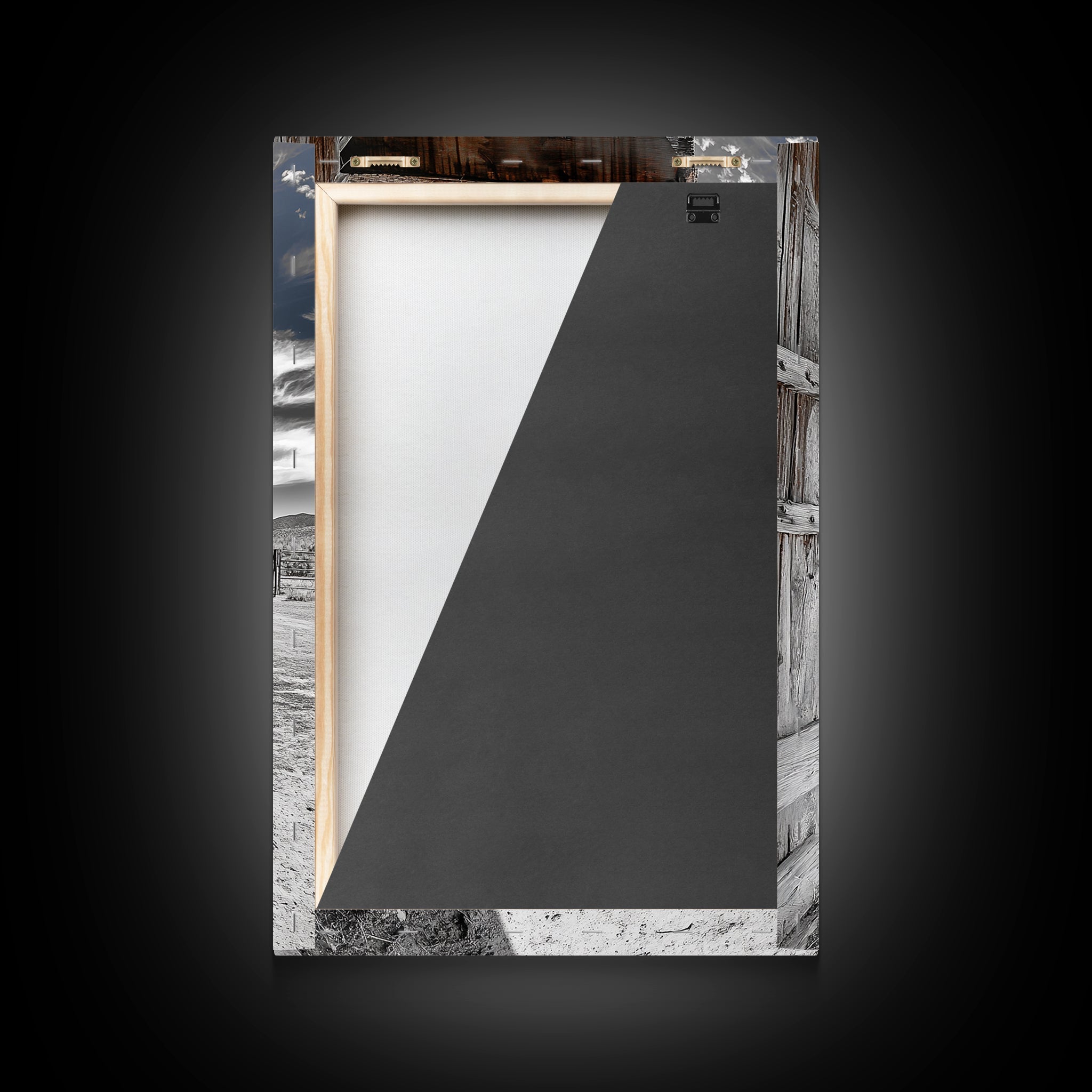 Image of White Horse, Western Ranch, Rustic Stable, Cowboy Framed Canvas Print, Farmhouse Wall Art, Country Living Room Decor, Black White Art