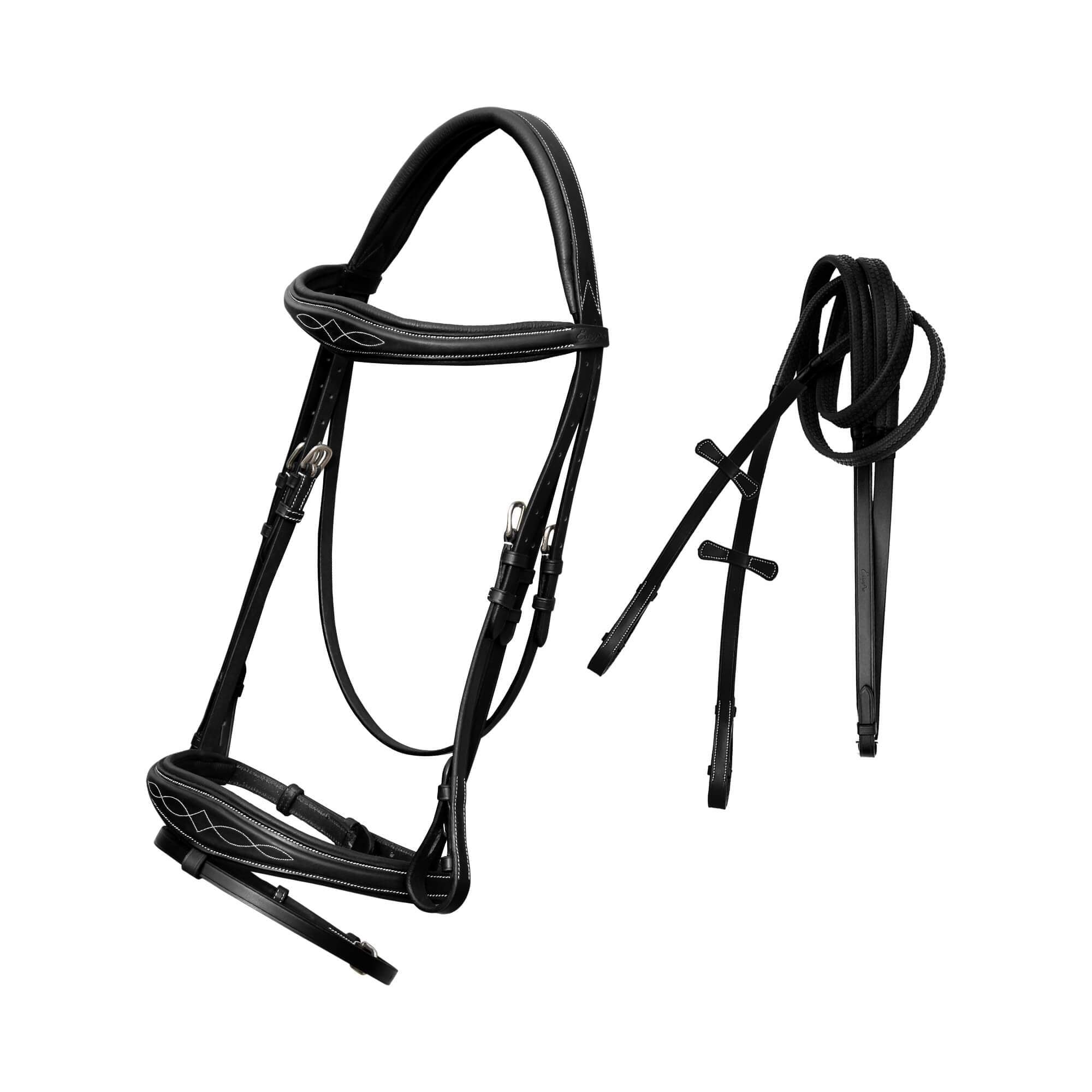 Image of ExionPro Fancy Stitched Raised Anatomical Bridle with Rubber Reins