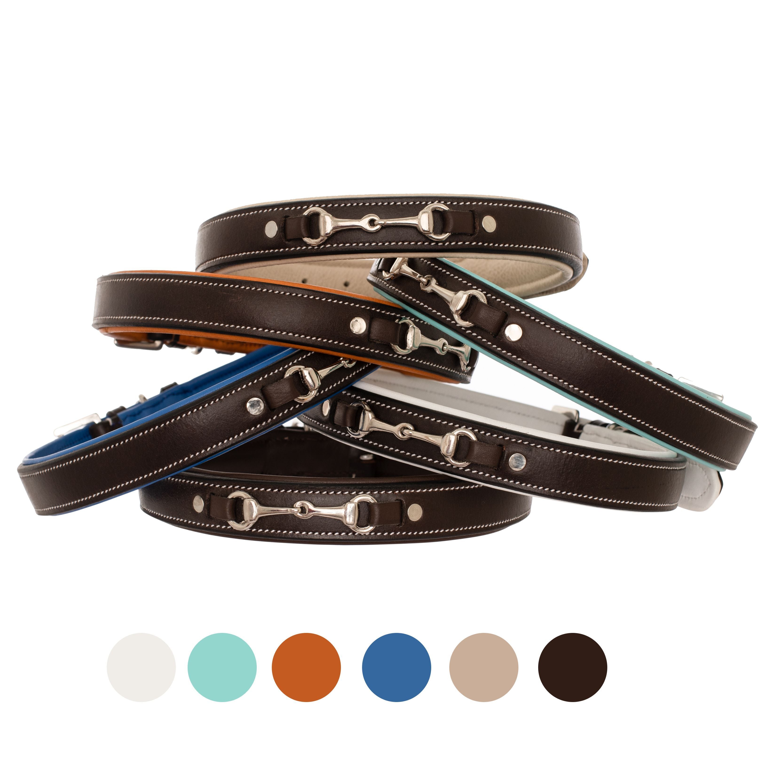 ExionPro Silver Snaffle Padded Leather Dog Collar - Conker Padding