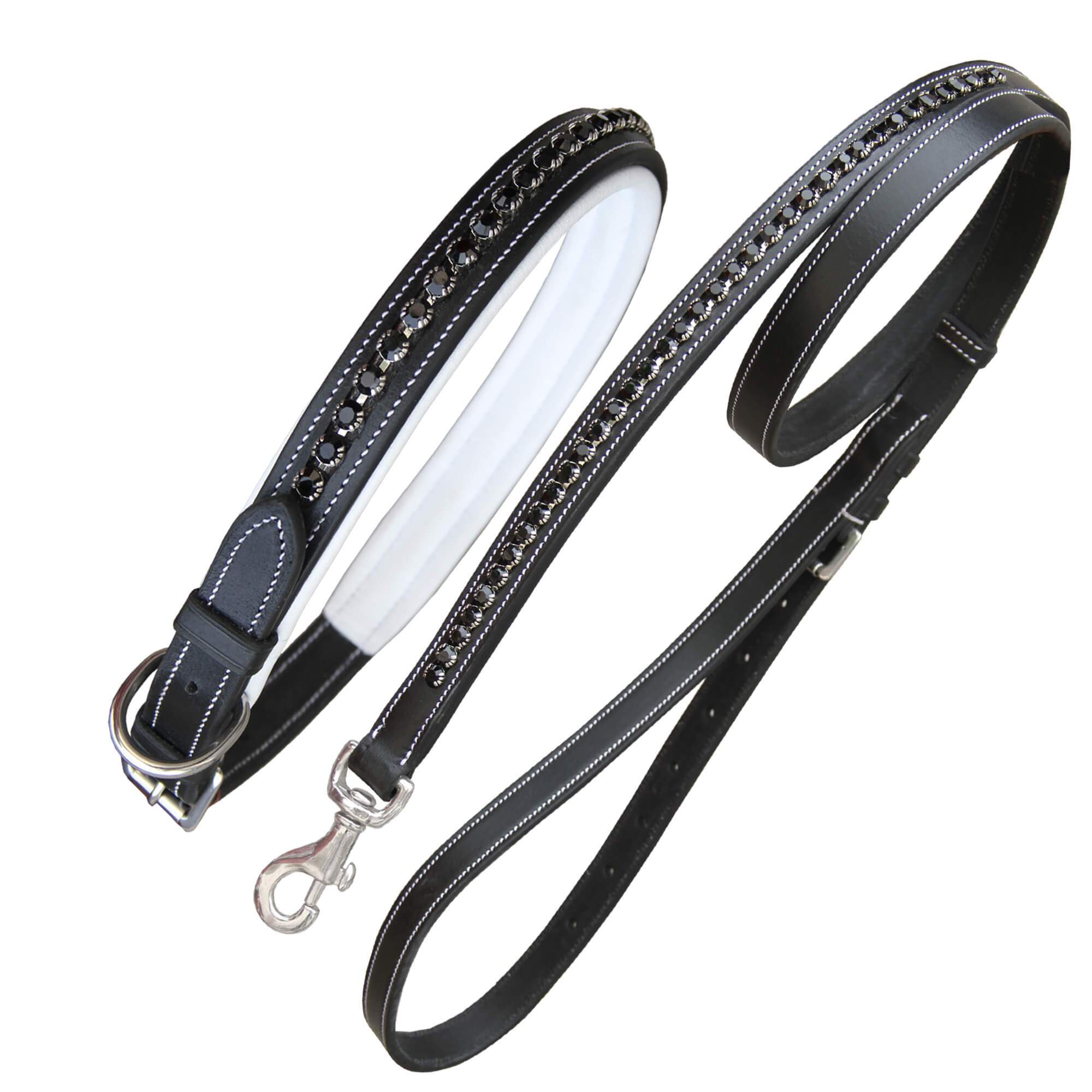 Image of ExionPro Black Bling Dog Collar With Leash