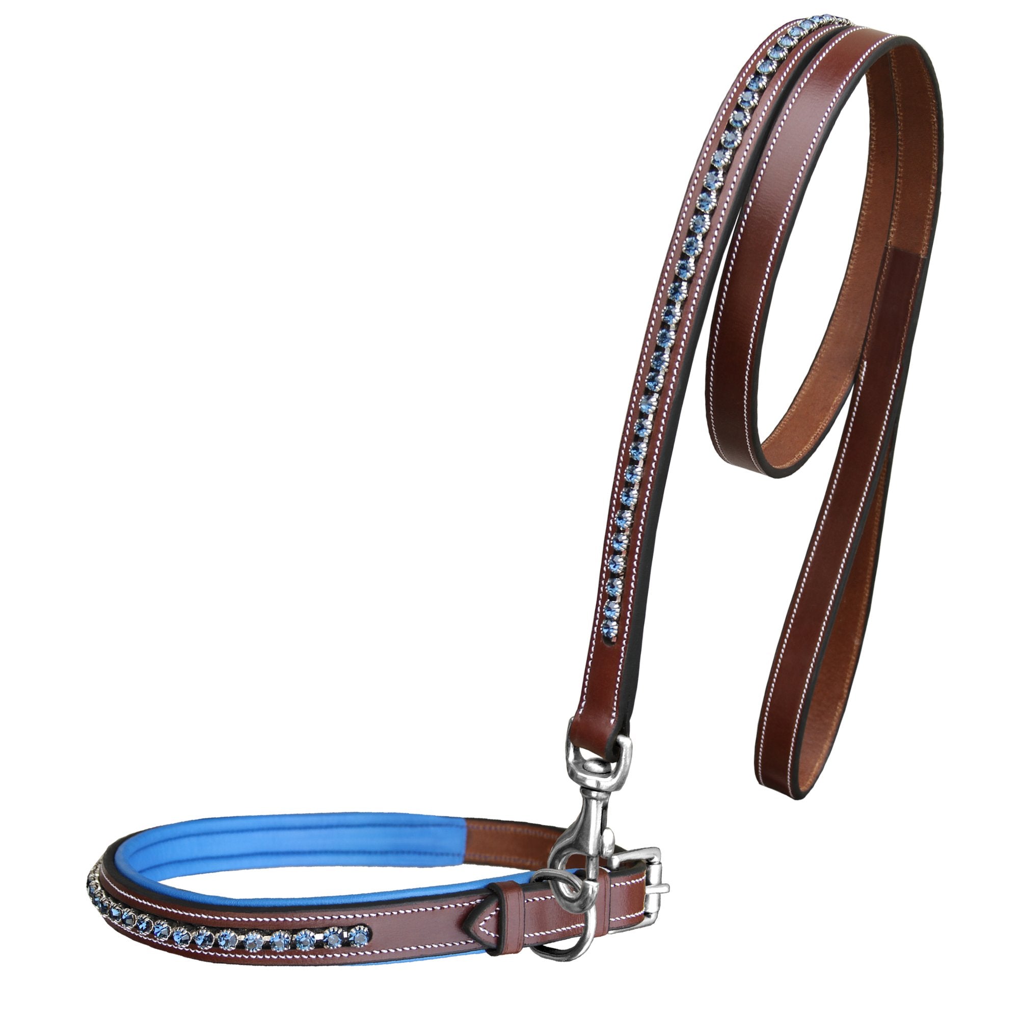 Image of ExionPro Dark Blue Bling Dog Collar With Leash