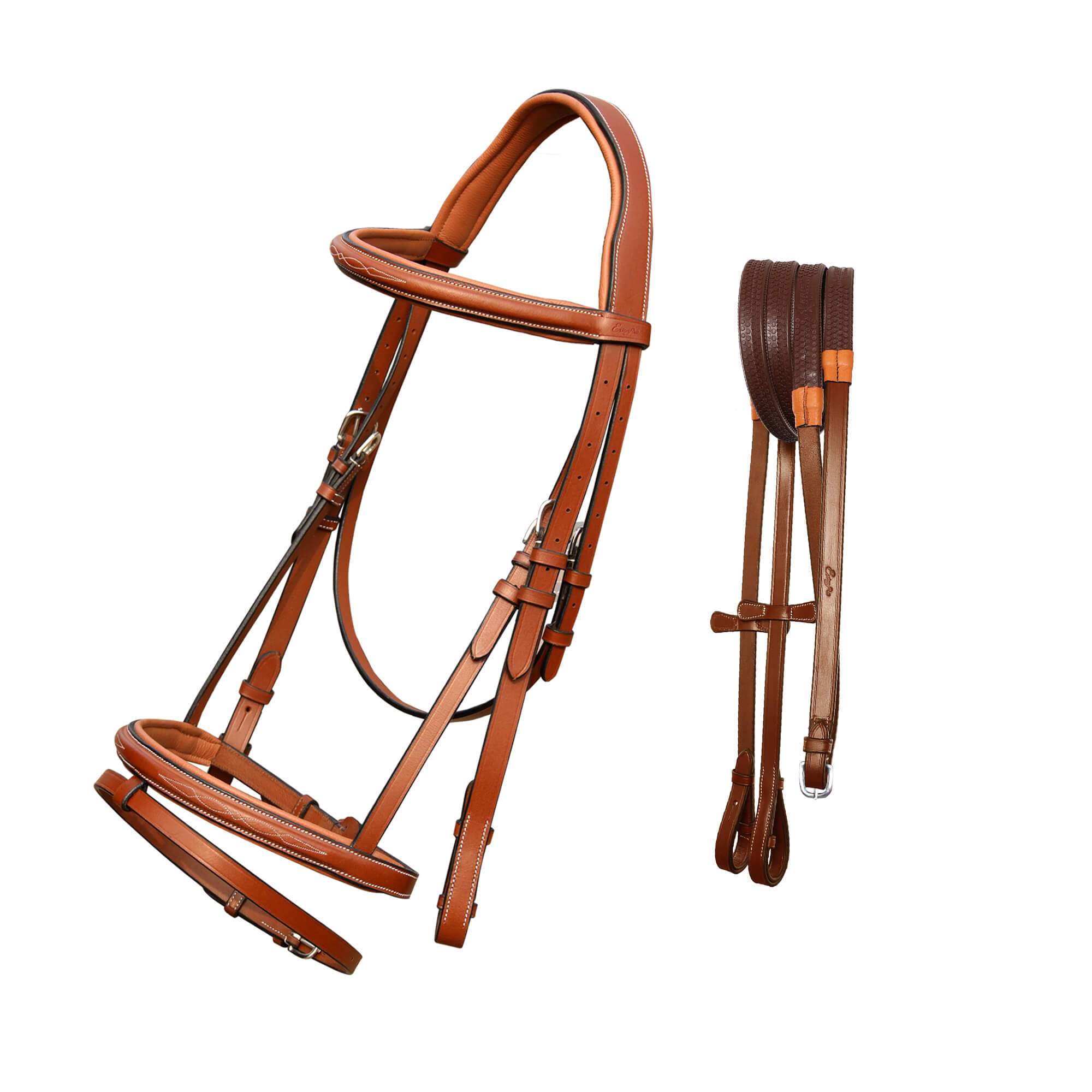 Image of ExionPro Twin Designer Fancy Stitched English Snaffle Bridle with Reins